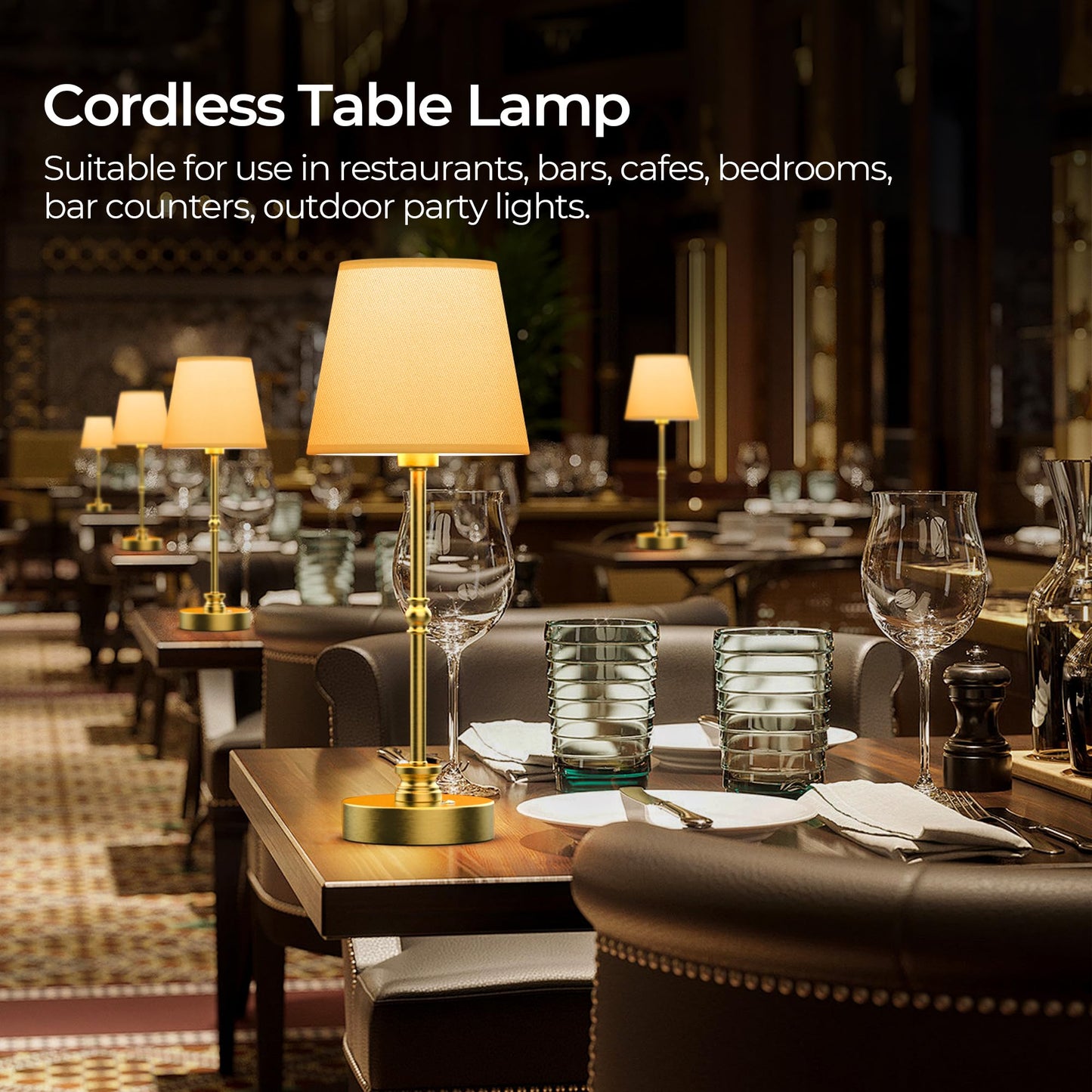 Rechargeable Table Lamp Cordless,5200mAH Battery Operated LED Lamp,3000K Stepless Dimming,Portable Touch Control Wireless Lamp for Dining Room Living Room Bedroom Restaurant Gold 1 Pack
