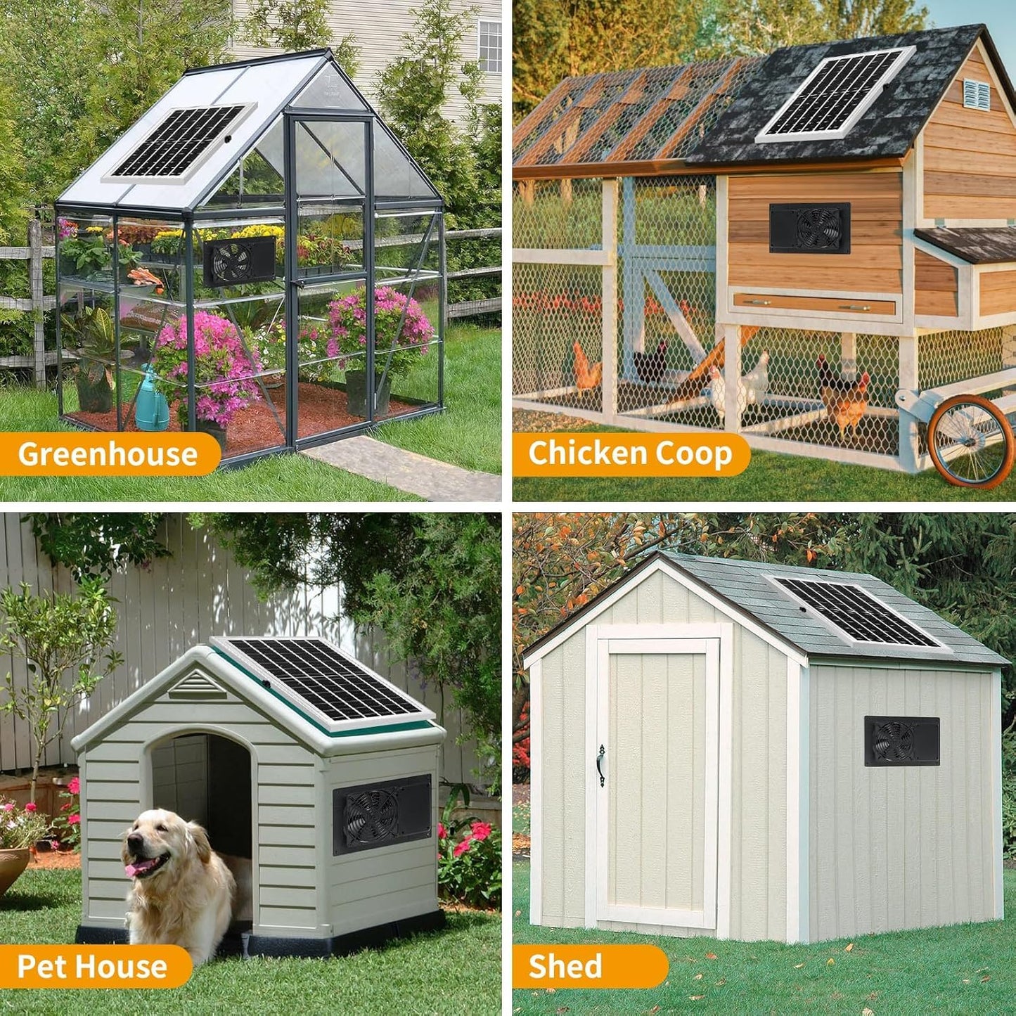 Solar Exhaust Fan with 6000mAh Battery & 3H/6H Timer – IP65 Waterproof, Quiet Solar-Powered Airflow System for Greenhouses, Chicken Coops, Dog Kennels, and Outdoor Sheds (Includes 16.4FT Cable) (1)