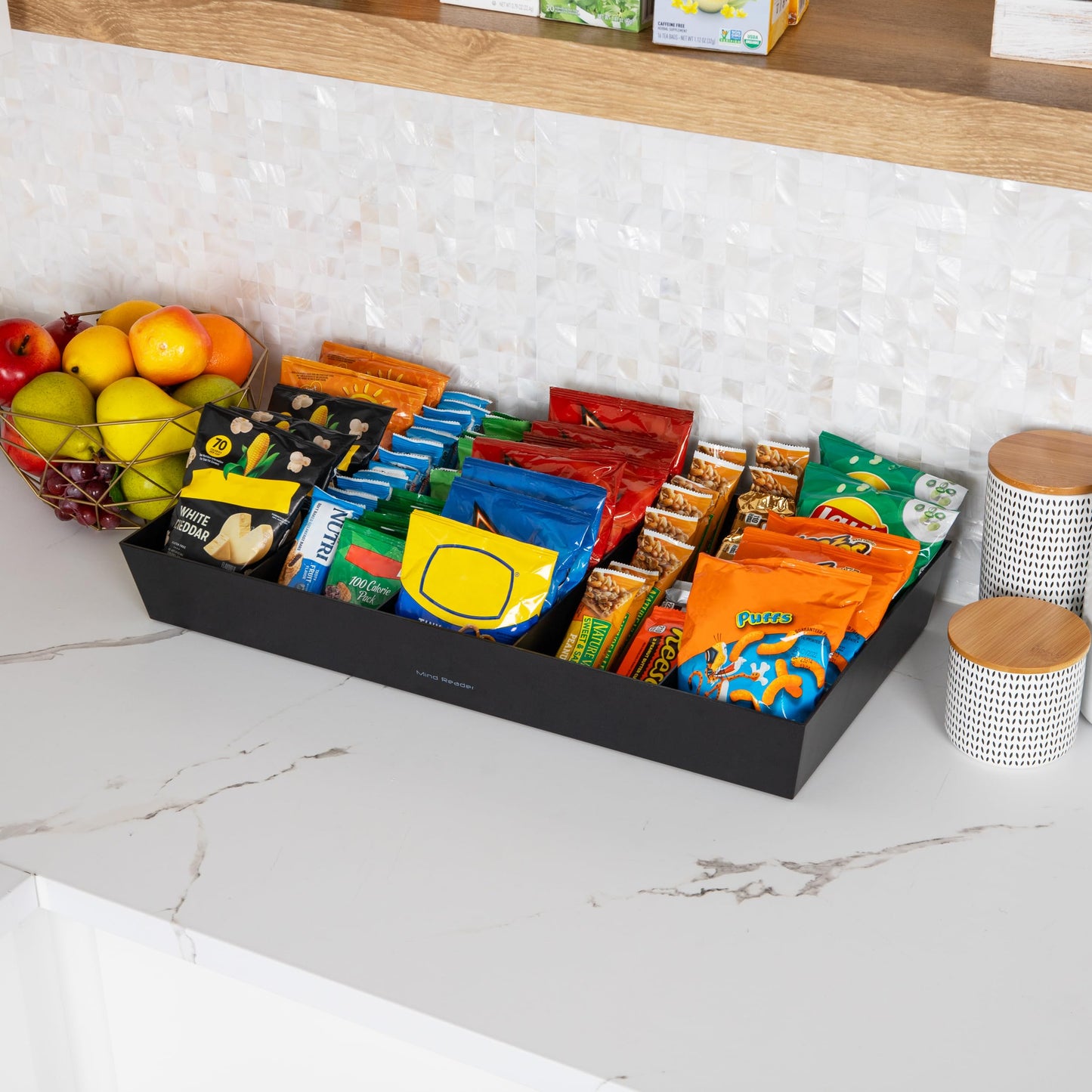 Mind Reader Snack Tray, Countertop Organizer, Snack Tray, Pantry, Breakroom, Kitchen, 61L x 30.5W x 8.3H cm, Black