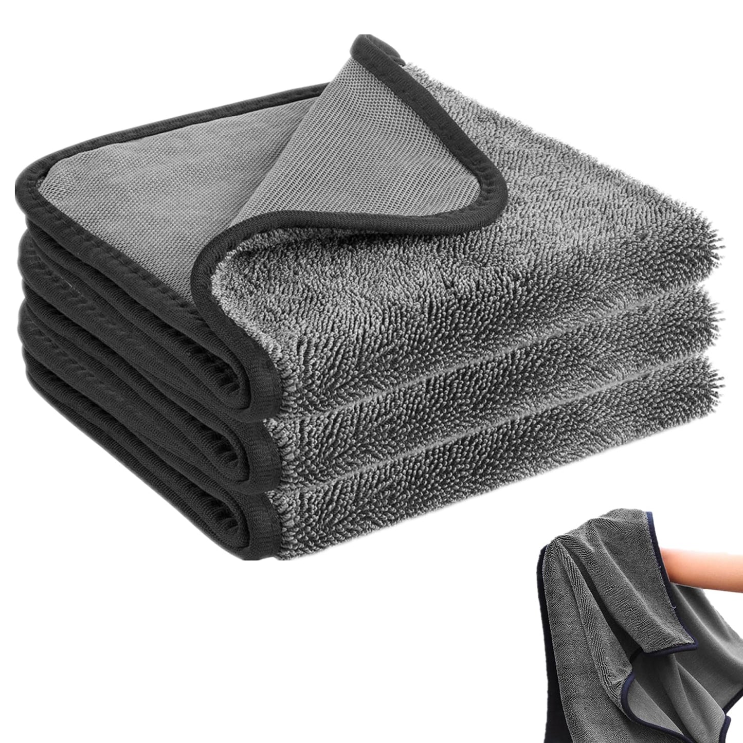 Longzhuo Shiny Microfiber Cleaning Cloths for Shower, Windows, Car, Home, and Office - 3pc Super Absorbent Bath Drying Towels (Gray)