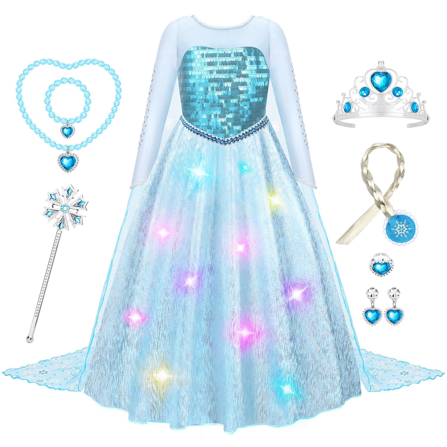 Meland Princess Dress Up Clothes for Girls, Light Up Princess Costume for Kids, Gift for 5-6 Years Old Toddler Girls