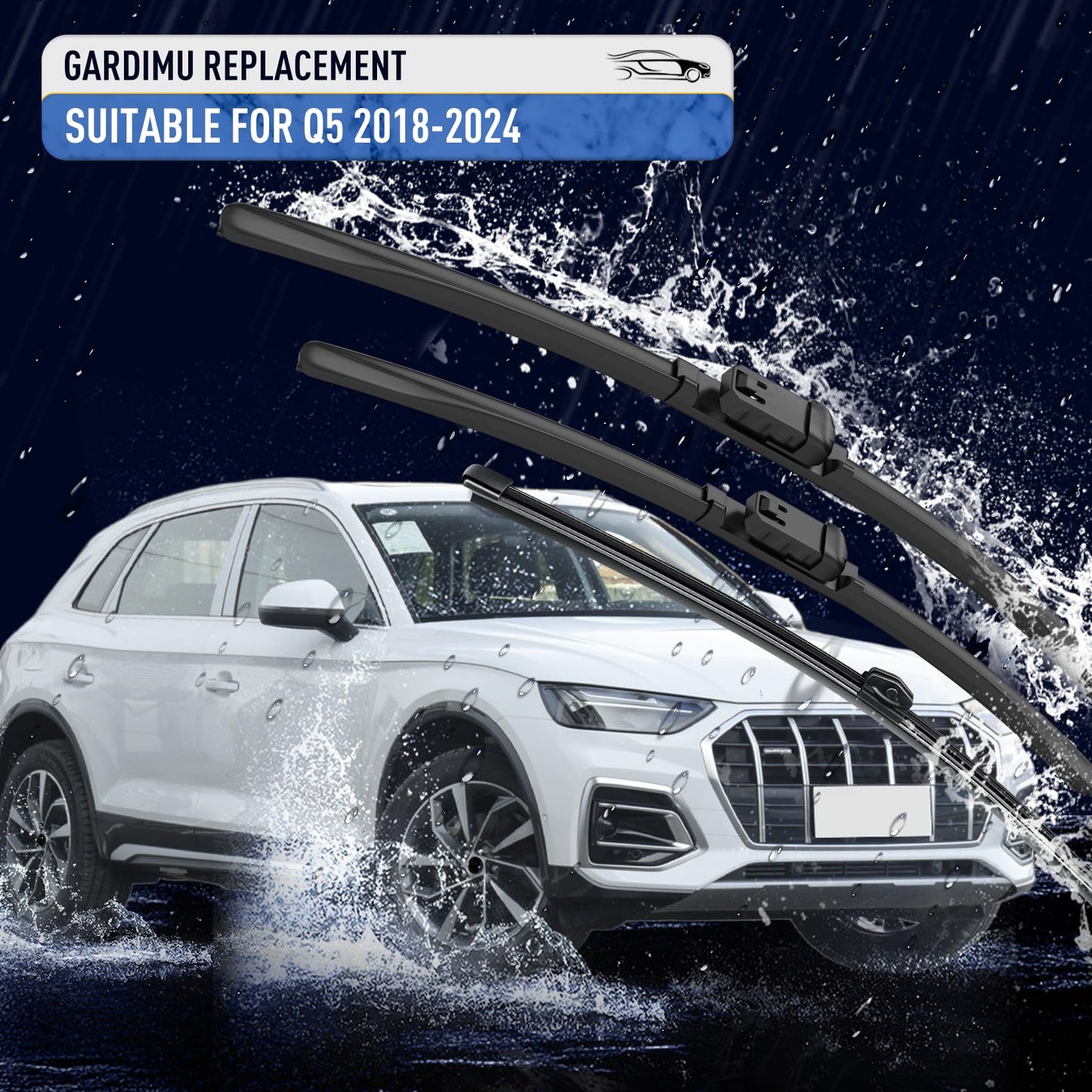 GARDIMU Front and Rear Windshield Wiper Blades, 3 Pcs Front and Back Windshield Wipers Blades Replacement for Audi Q5 2018-2024, Car Window Wiper Blades for 2018 2019 2020 2021 2022 2023 2024.