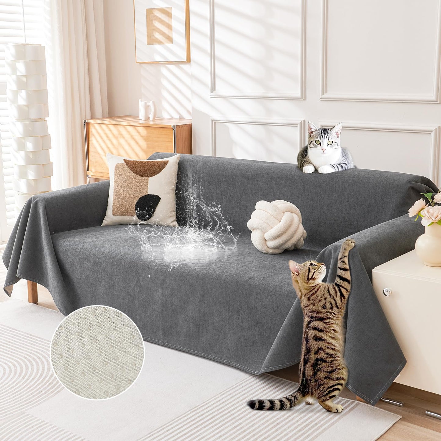 Deep Dream Cat-Scratch Resistant Couch Cover, Waterproof Sofa Cover for 3 Cushion Couch Washable, Pet Friendly Couch Protectors Anti Slip Love Seat Slipcovers for Dogs Pets,71" x 118",Dark Grey