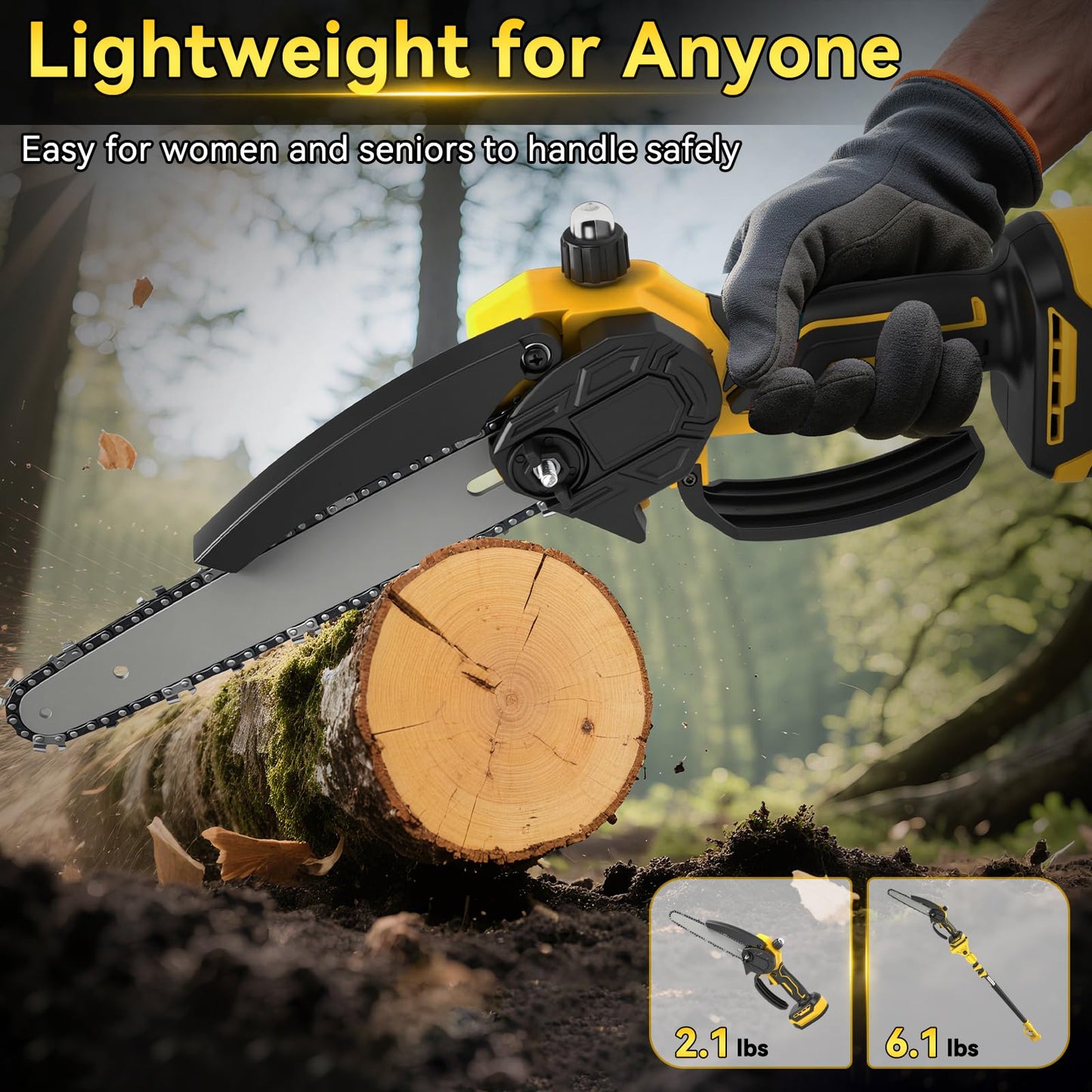 2 in 1 Electric Pole Saw 8 Inch Mini Cordless Chainsaw Compatible for Dewalt 20V Battery with 2.5M Telescope, Brushless Chainsaw for Pruning Branches Garden Maintenance (No Battery)