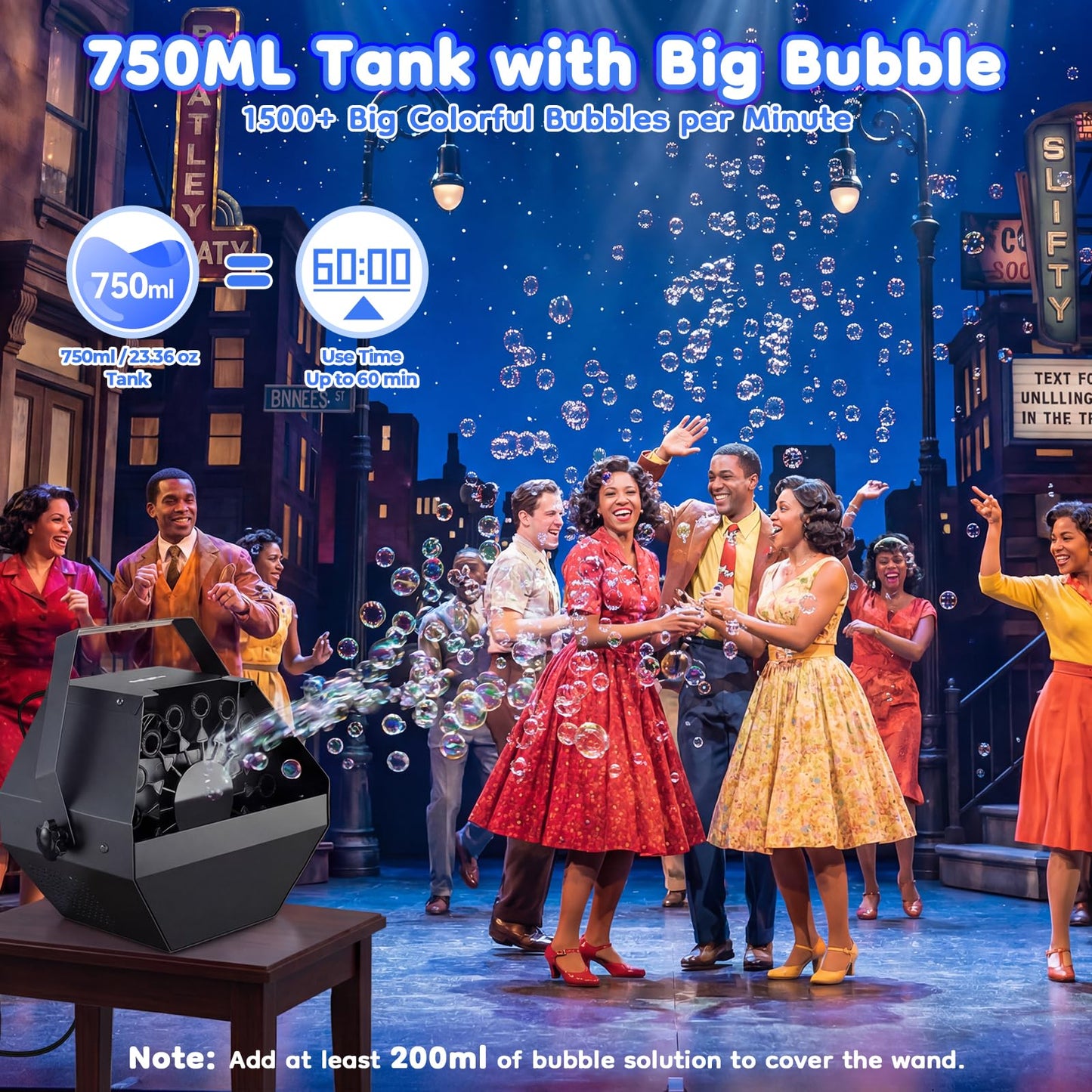 Theefun Bubble Machine: 750ML Metal Automatic Bubble Maker, Portable Professional Bubble Blower Operated by Plug-in Bubble Machine for Parties Weddings, Black
