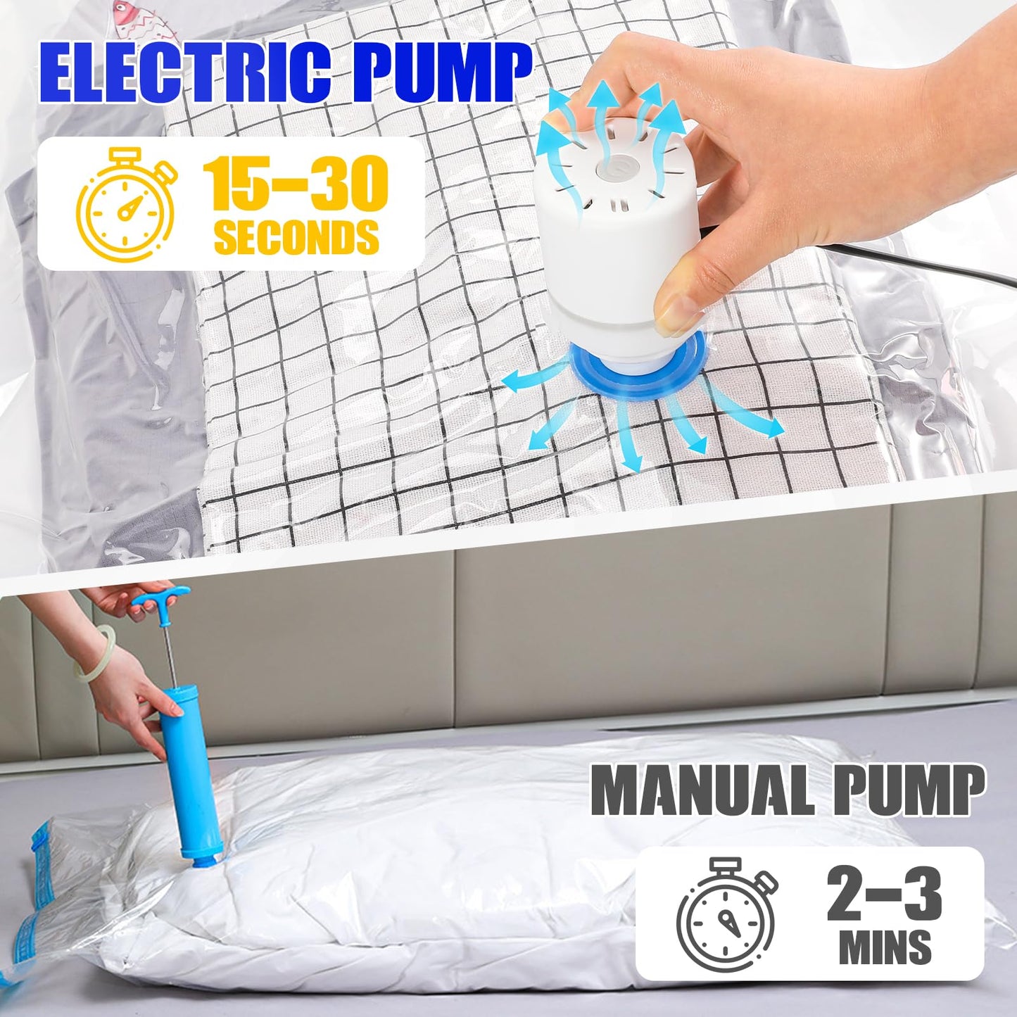 20 Pack Vacuum Storage Bags, Vacuum Sealer Bags for Clothes(4 Jumbo, 4 Large, 4 Medium, 4 Small, 4 Roll) Compression Bags for Travel, Blankets, Bedding, Rechargeable Pump Included