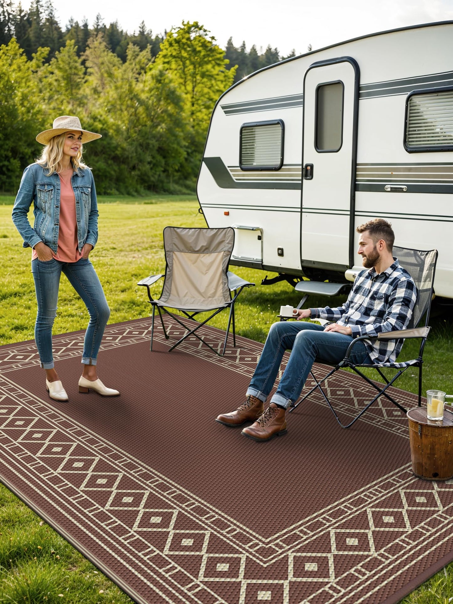 GENIMO 6'x9' Outdoor Rug for Patio, Reversible Plastic Waterproof RV Rugs, Clearance Large Mat, Porch, Camping, Picnic, Deck, Camper, Balcony, Coffee & Beige