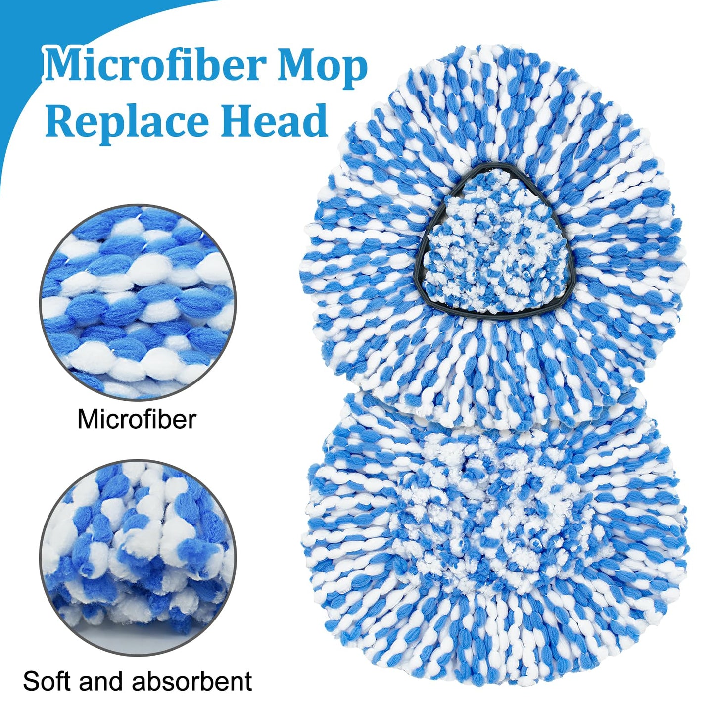 Spin Mop Handle, Mop Heads Replacements, Scrubber Head and Base Compatible with Vileda RinseClean Spin Mops & Bucket 2-Tank System, Mopping Stick and Head Replacement for Wet Dry Use Floor Cleaning