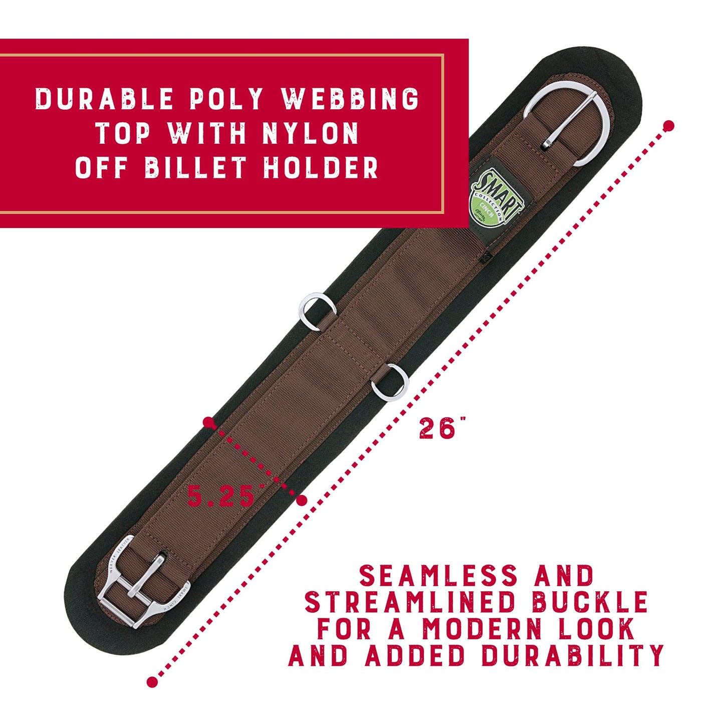 Weaver Equine ‎Straight Smart Horse Cinch, Anti-Slip Felt Lined Saddle Cinch Girth with Smart Cinch Buckle, Western Horse Riding Supplies, ‎Black