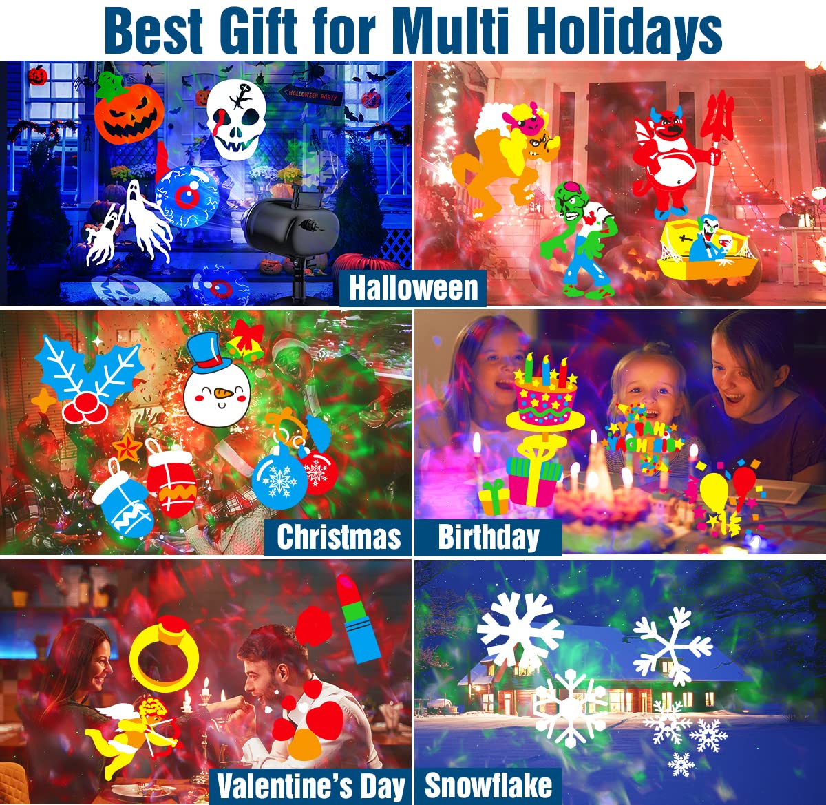 Christmas Projector Lights Outdoor,Holiday Lights Projector with Remote Control Timer, 26 HD Effects (3D Ocean Wave & Patterns) Waterproof Landscape Lights for Xmas Halloween Party Garden Decorations