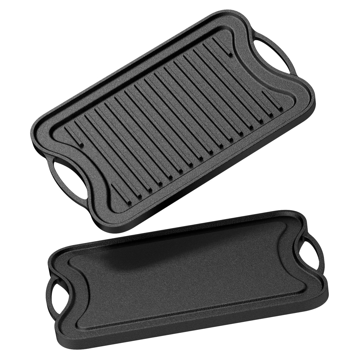 Dayacoco Cast Iron Griddle, Reversible Grill Pan, 16.5" x 9.8" Non-Stick BBQ Grill Pan with Handles, Dual Handle Flat Skillet Pan for Gas Stovetop Open Fire Oven