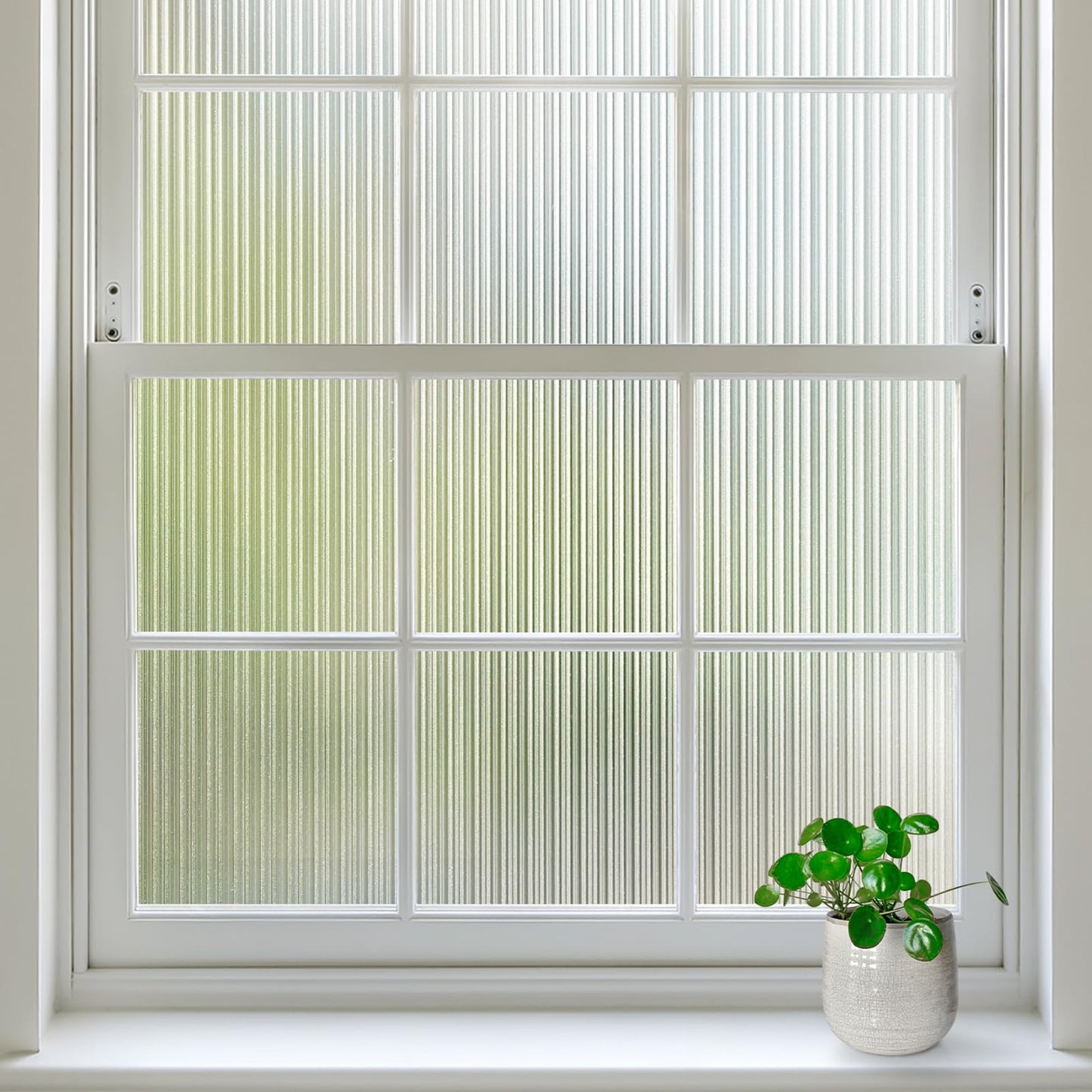 rabbitgoo Reeded Glass Window Privacy Film, Non Adhesive Frosted Glass Window Film, Static Cling, Removable, UV Heat Blocking, Anti-Glare, Decorative for Bathroom Living Room, 60 x 200cm