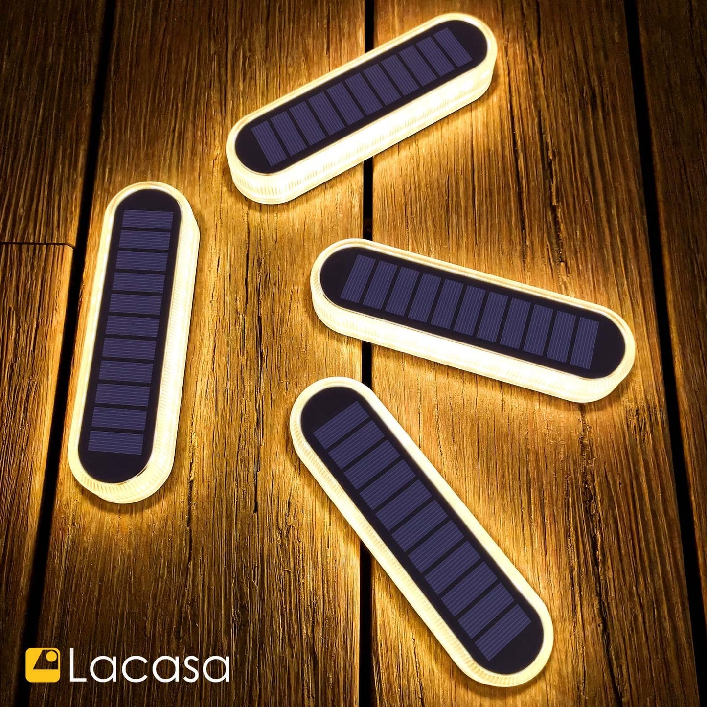 Lacasa 4 Pack Solar Deck Lights, Warm White 2700K 40LM LED Dock Lights, Outdoor Solar Powered Step Lights, Waterproof for Garden Stairs Ground Driveway Pathway Lighting