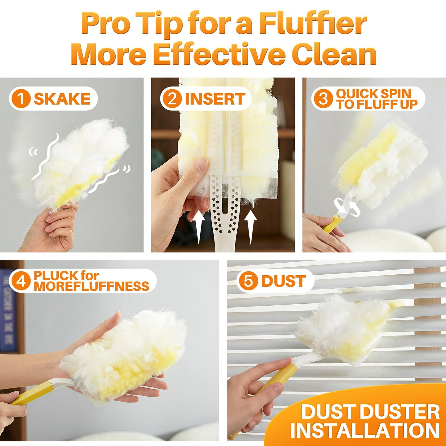 JOYMOOP 48 Ct Duster Refill with 1 Short Handle for Cleaning, Dispsable Dusters Ceaning kit Compatible with Swiffer Duster Handles, Heavy Duty Dusters for Multi-Surface and Home Cleaning