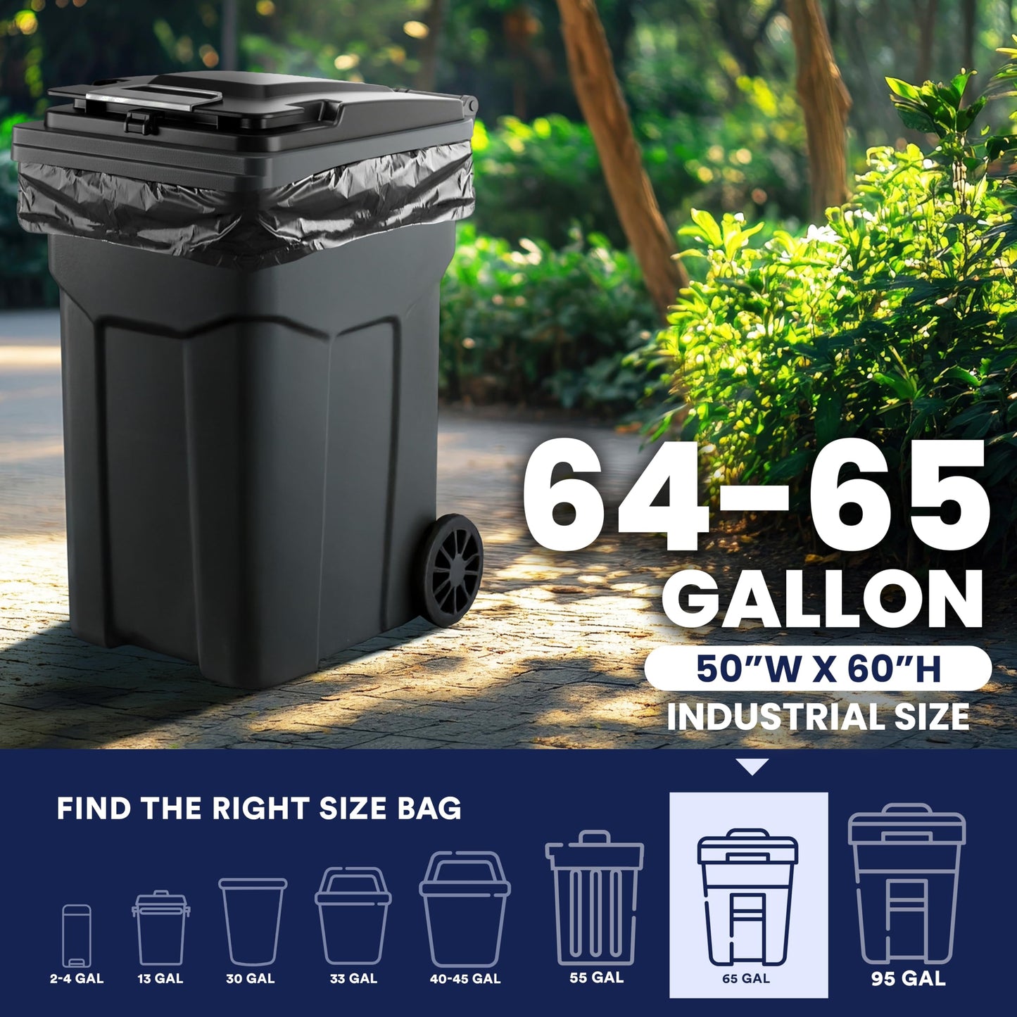 Plasticplace 64-65 Gallon Trash Can Liners for Toter │ 3.0 Mil │ Black Heavy Duty Garbage Bags │ 50” x 60” (25 Count)