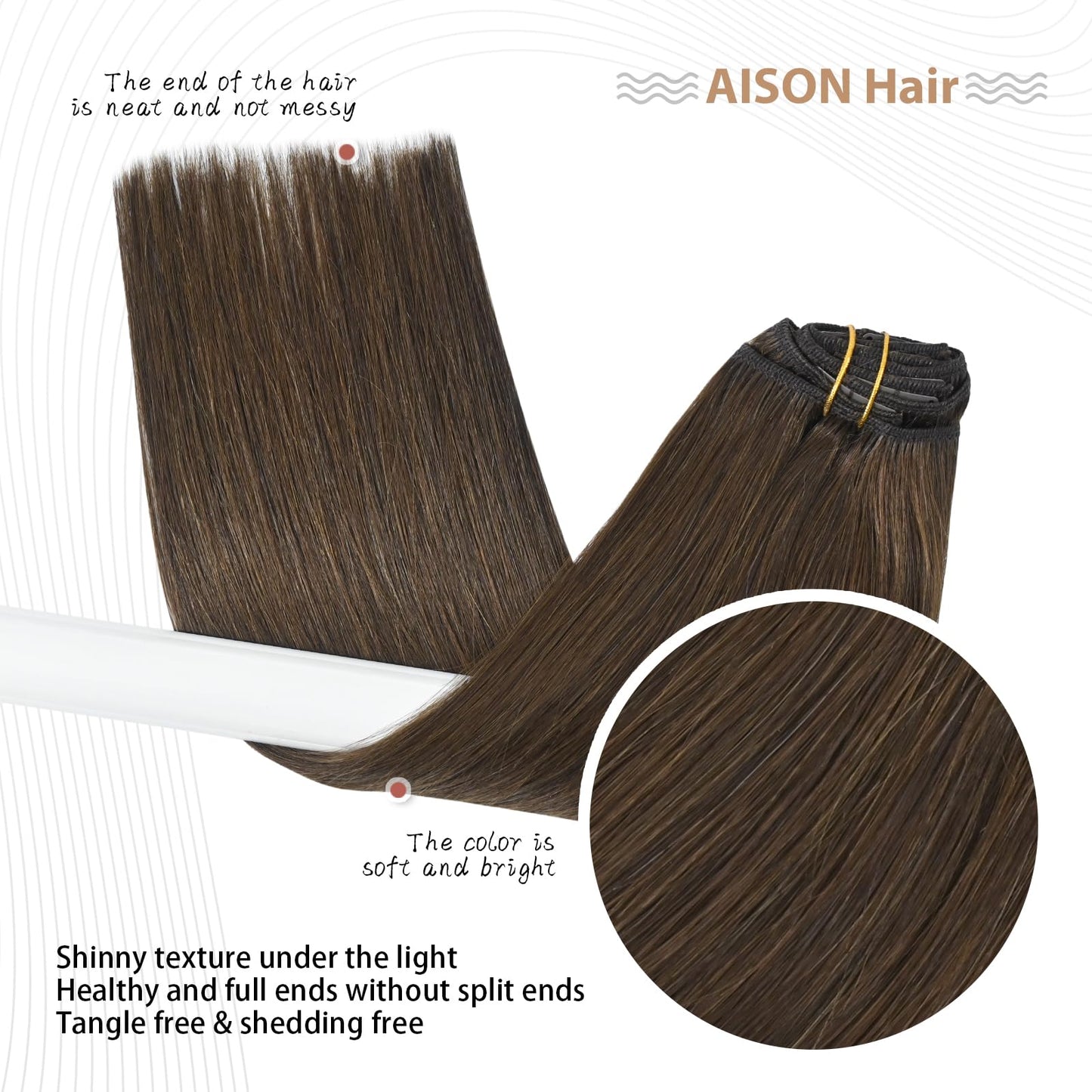 Medium Brown Clip in Hair Extensions Real Human Hair 70G Remy Human Hair Extensions Clip ins 7pcs 16clips for Women(18 Inch #4)