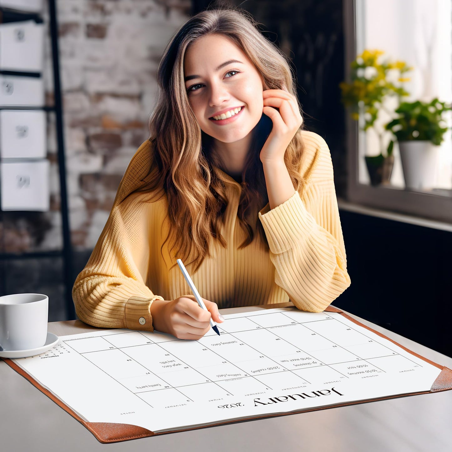 Simplified Desk Calendar 2026 with Desktop Mat, Cabbrix Large Desk Pad Calendar 21 x 16.5 Inch Covering January 2026 to December 2026, Academic Desk Blotter Calendar for Home School and Office (Brown)