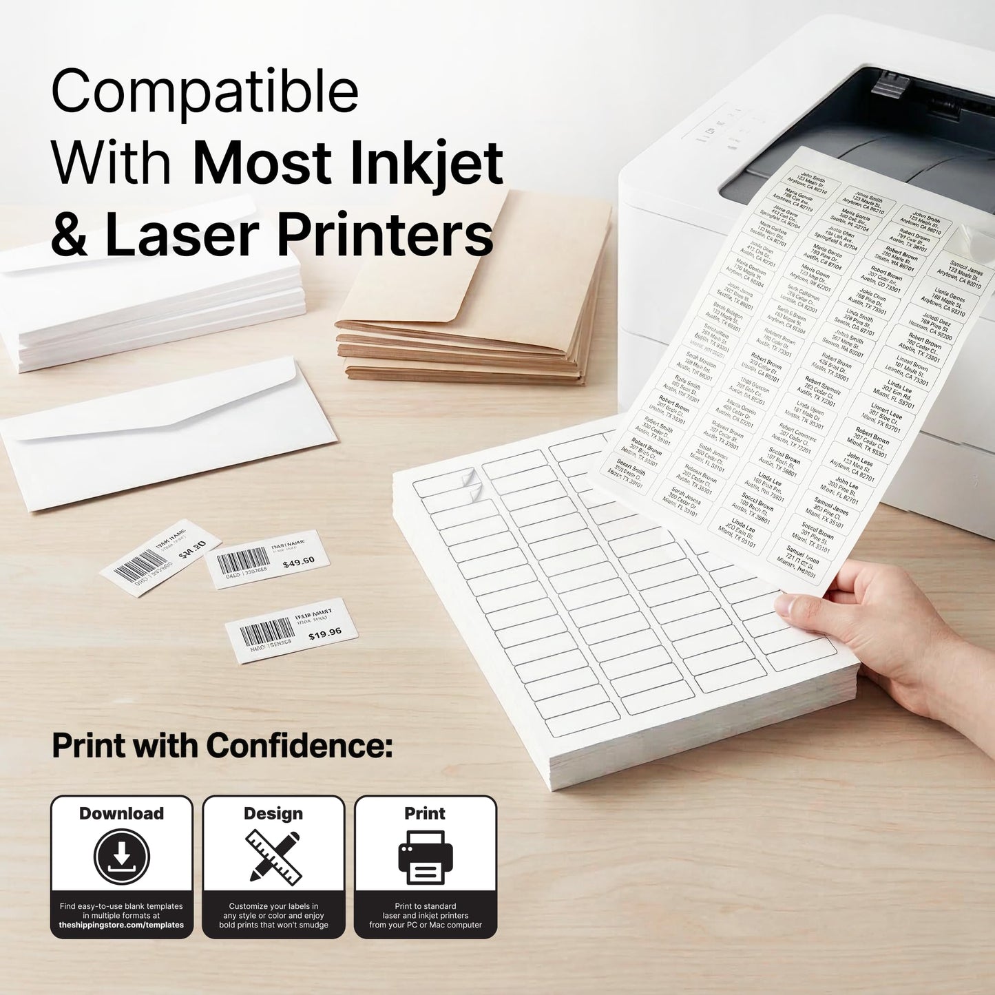 1 3/4" X 1/2" Matte White Return Address Labels Compatible with Inkjet and Laser Printers - 250 Sheets, 20000 Small Printable Stickers for Mailing and Barcodes - Spartan Industrial Template R002