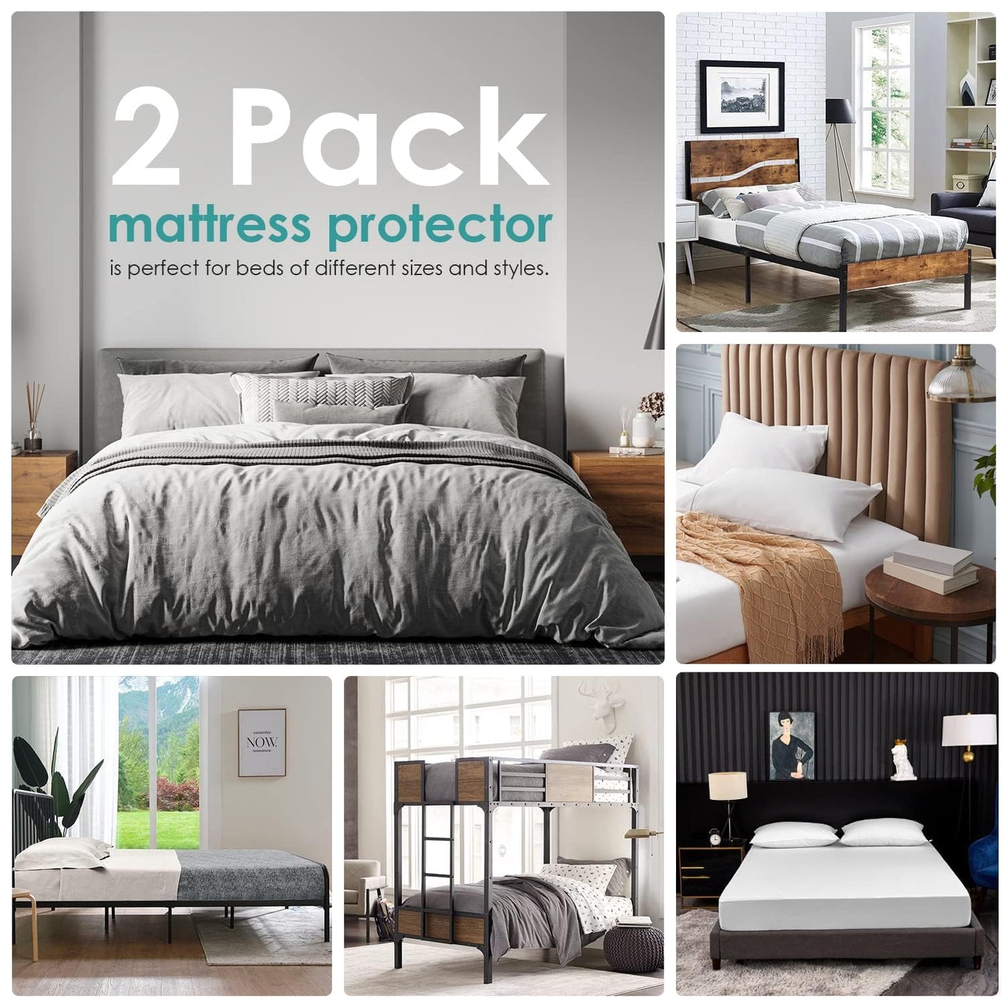 2 Pack Waterproof Mattress Protector, Twin Size Mattress Protector Mattress Cover Pad,Fitted 15" Deep Pocket Bed Cover for Kids Pets Adults,Smooth Breathable Soft Noiseless,38"x 75"