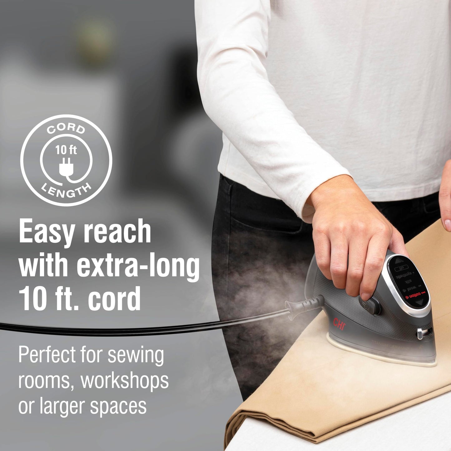 CHI Mini Steam Iron for Clothes, Travel, Sewing and Crafting, Titanium-Infused Ceramic Soleplate, 1000W, 10 ft Cord, 3-Way Auto Shutoff, Black, 13120