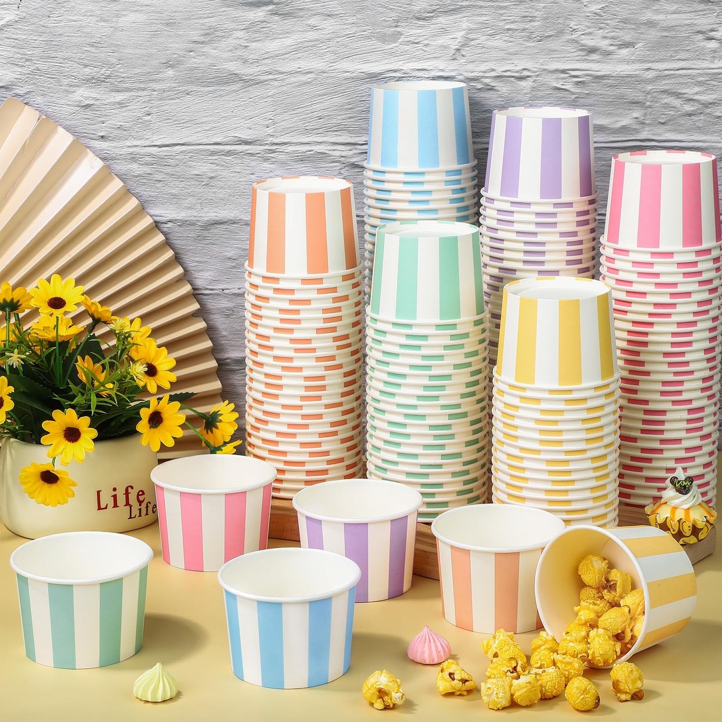 Aodaer 300 Pack Paper Ice Cream Cups 8 Ounces Disposable Dessert Bowls Ice Cream Containers Soup Snack Dessert Yogurt Sundae Bowls for Cold & Hot Foods, Birthday Party Bar Supplies, 6 Colors