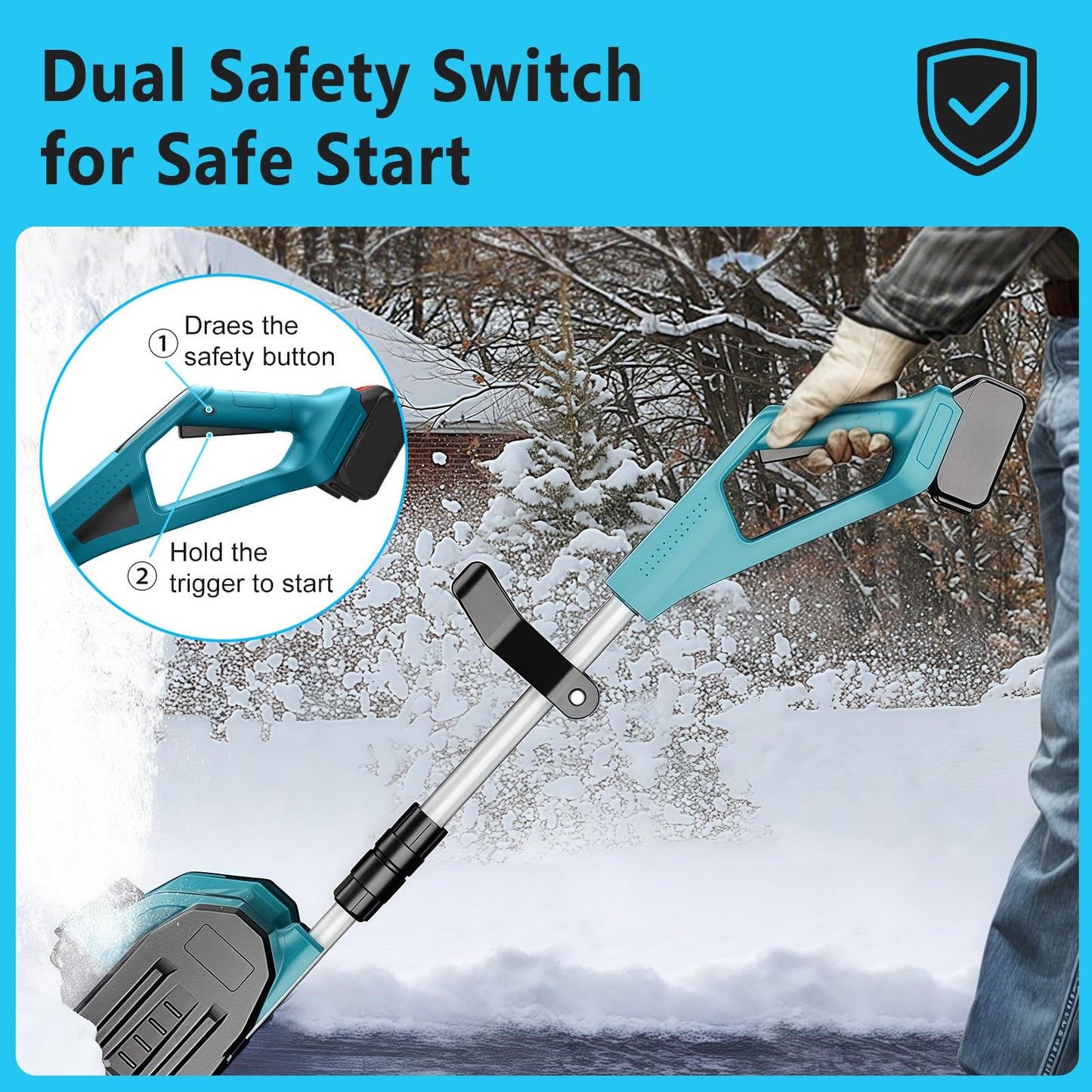 12" Cordless Snow Thrower, 2 x 4.0Ah Batteries - 21V Cordless Snow Blower Shovel, 30cm Width x 15cm Depth Clearing, Brushless Motor, Auxiliary Handle, 3-Direction Adjustable, Compatible with Makita