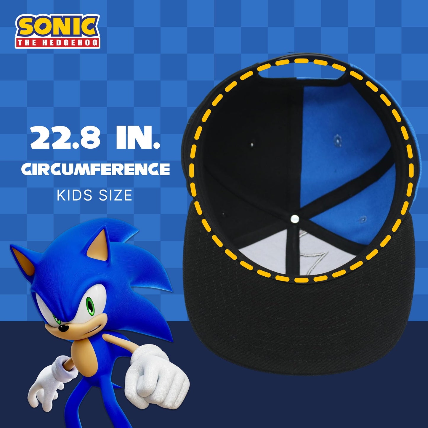Concept One Sonic The Hedgehog Snapback Cap, Adjustable Snapback with Flat Brim, Black, Black, One Size