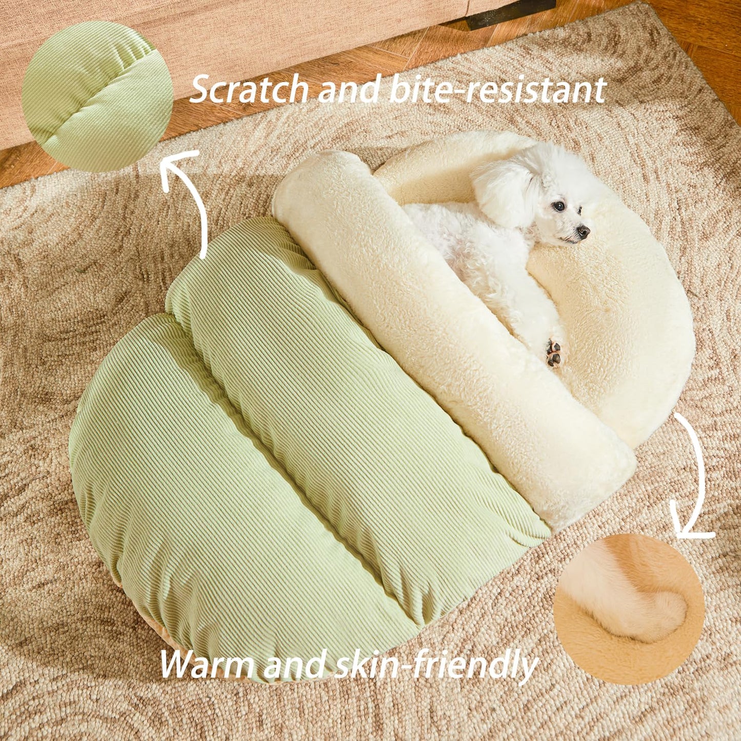 Bed for Dog and Cat, Pet Bed, Ultra Soft Cute Plush Slipper Cat Cave Bed, Anti Slip Warm Pet House Nest, Self-Warming, Ideal for Indoor Use - Fits up to 25lbs (30"X22", L, Green)