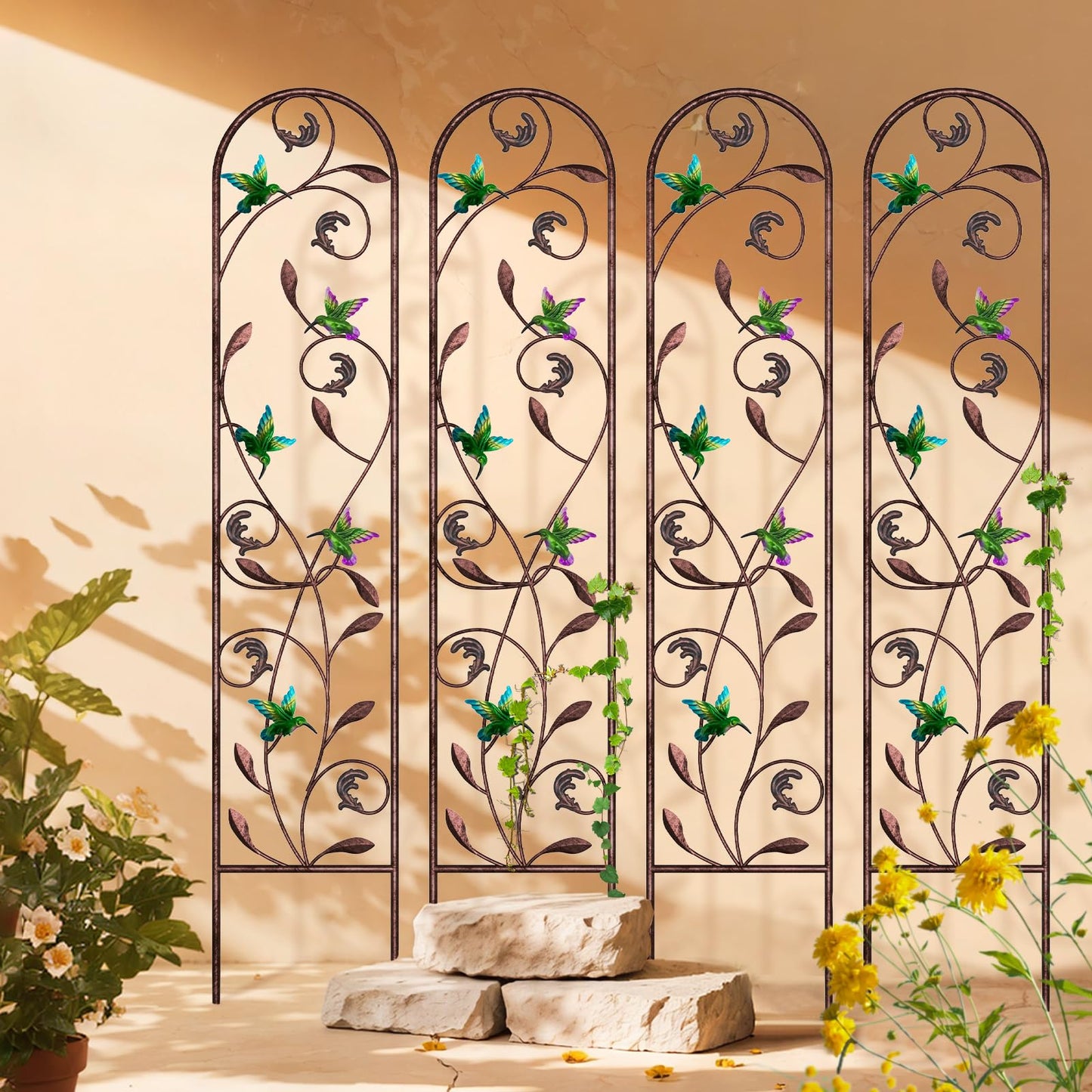 aboxoo Set of 4 Packs Hummingbird Metal Garden Trellis for Climbing Plants,Outdoor Decorative Flowers Arch Fence Trellis for Outdoor Patio,Garden,Lawn,Yard,Backyard,Wall Brackets,60'' H x 11'' W