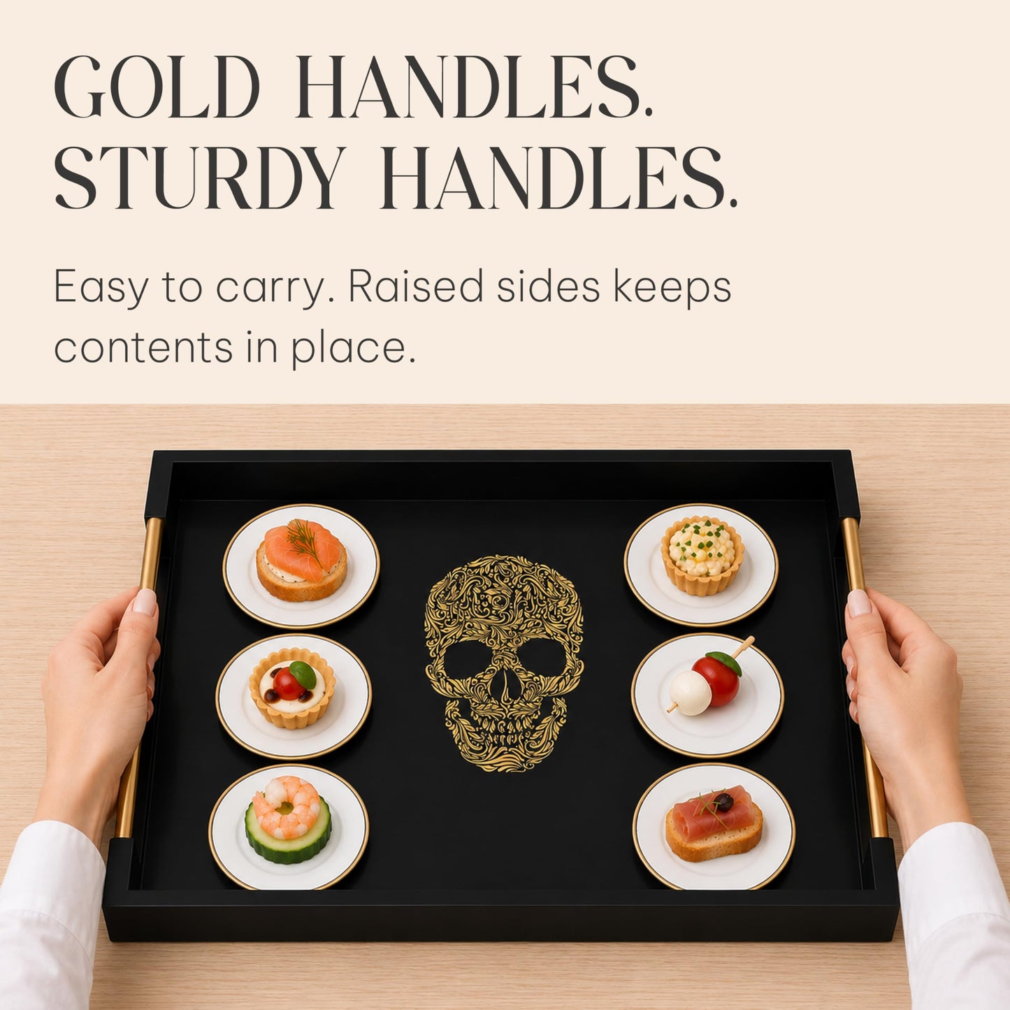 Death Decor Modern Serving Tray with Skull Design Gothic Ottoman Tray, Tea and Coffee Table Tray, Jewelry Bathroom Organizer, Gift, Christmas, Gloss Finish