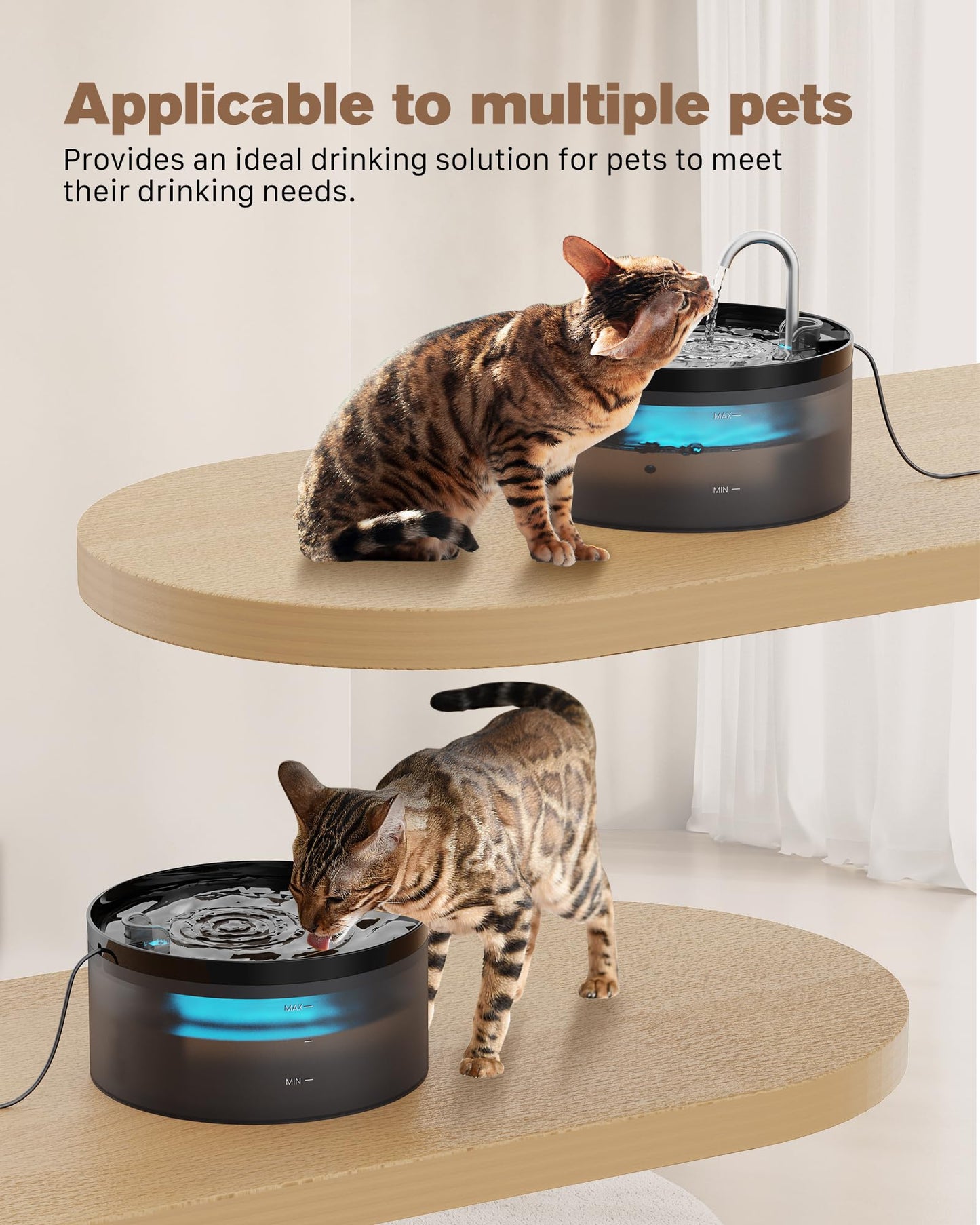 Cat Water Fountain - with 6 Carbon Filters + 3 Sponge Filters - Super Silent Cat Fountain - Faucet Cat Fountain - Quiet Water Pump - BEMOONY