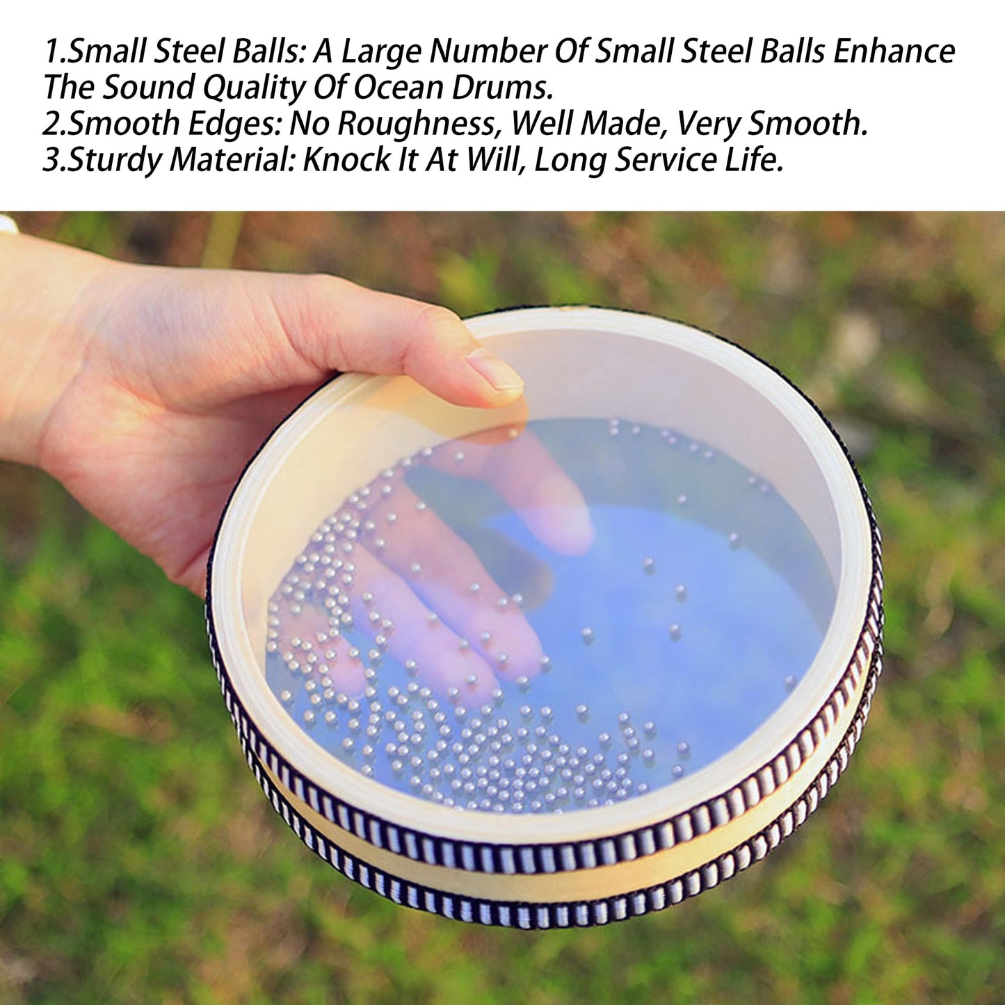 Bstinay 10inch Natural Ocean Drum Wave Bead Sea Sound Drum Musical Instrument Percussion