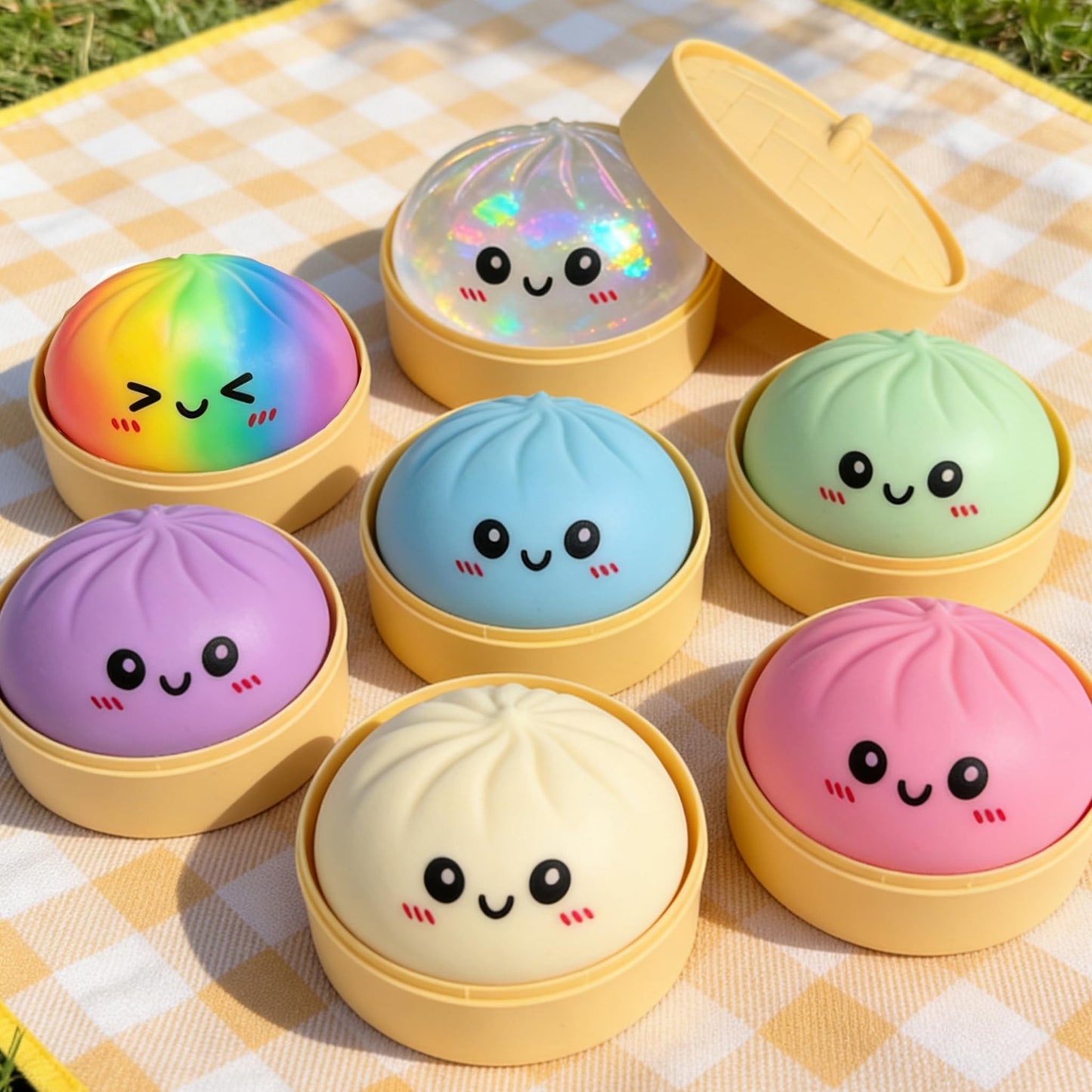 Tansix Pink and Green Dumpling Squishies New Mystery Glitter Squishies Dumpling with Box Stress Relief Balls Sensory Toys Desk Squeeze Toys Gift