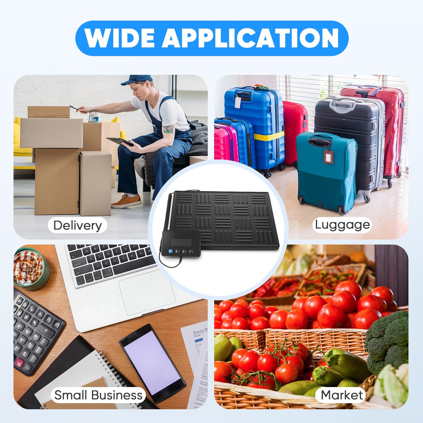 Digital Shipping Scale 300kg, Heavy Duty Postal Scales with Hold and Tare Function, Seperate Screen, Large Platform, Postage Scale for Small Business, Packages (Black)