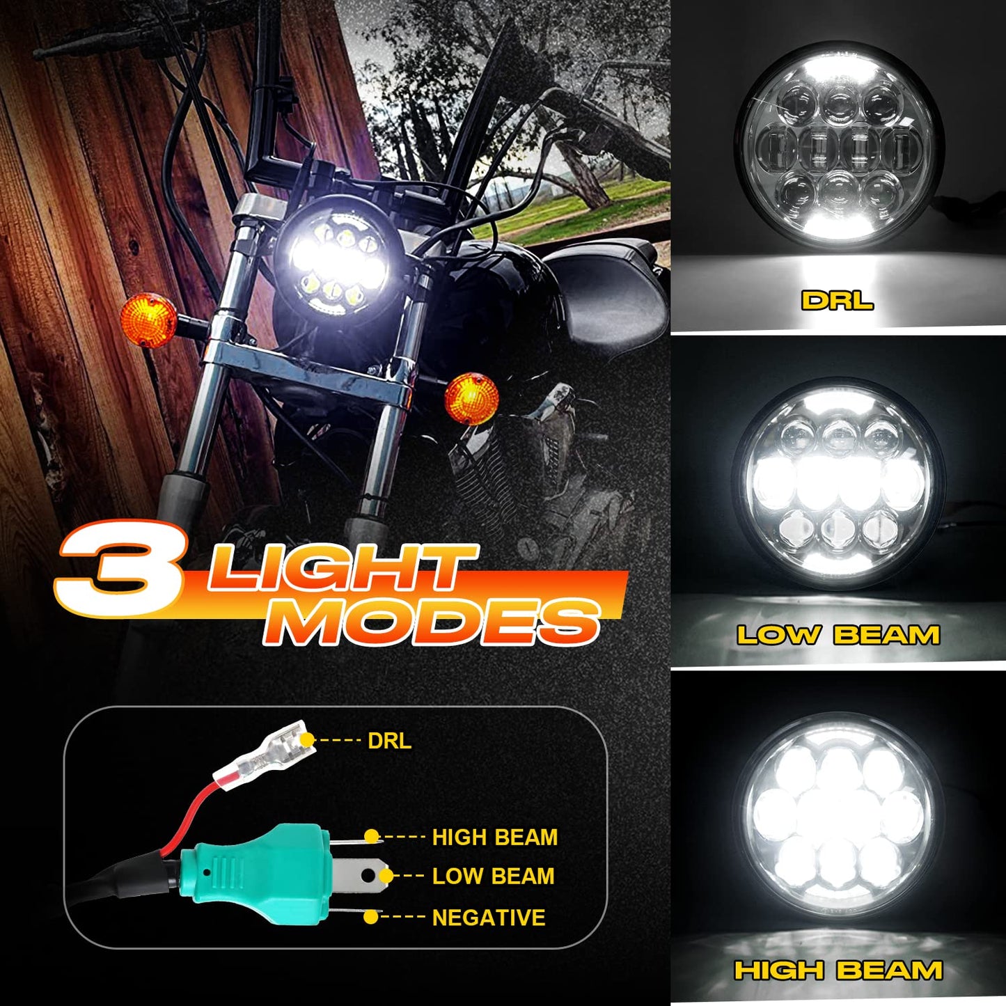 DOT Approved 80W 5-3/4" 5.75" Round LED Projection Headlight Compatible with Dyna Street Bob Super Wide Glide Low Rider Night Rod Train Softail Deuce Custom Sportster Iron 883,Chrome