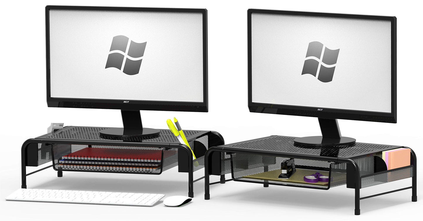 Simple Houseware Metal Desk Monitor Stand Riser with Organizer, 2 Packs, Black