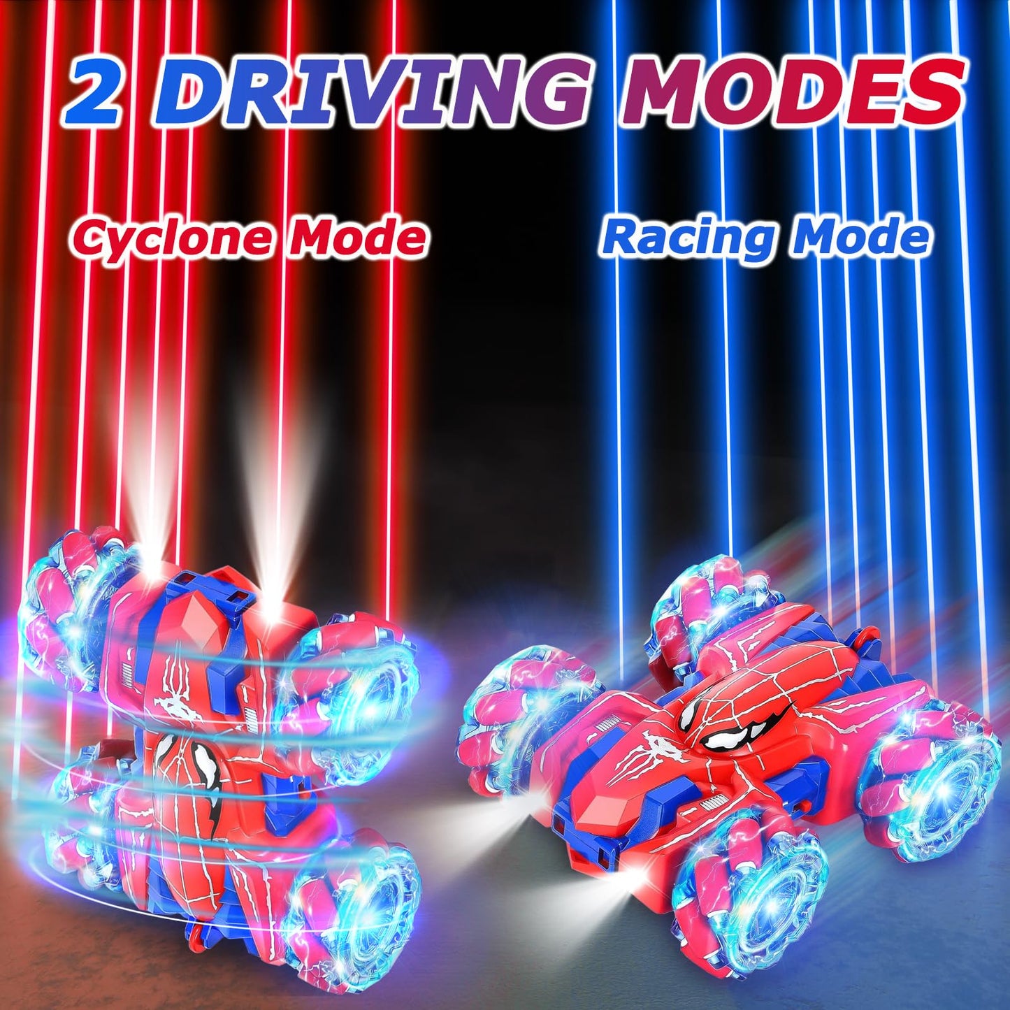 Spider Remote Control Cars for Kids, BoysToys RC Stunt Cars 360°Rotating 4WD Double Sided 2.4Ghz Remote Car with Cool Lights Rechargeable Gifts for Boy Age 3 4 5 6 7 8 9