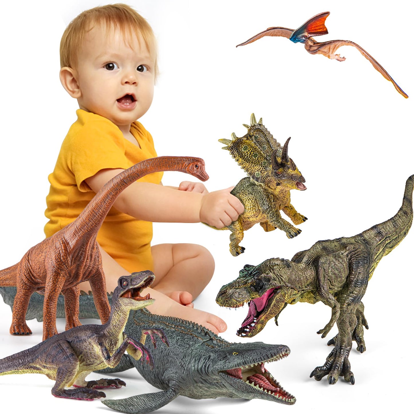 LAVESOM 6PCS Jumbo Dinosaur Toy Set, Realistic Dinosaur Toys for Kids - Large Dino Playset for Boys and Girls 3 4 5 6 7 Year Old Children Birthday Dinosaur Lovers