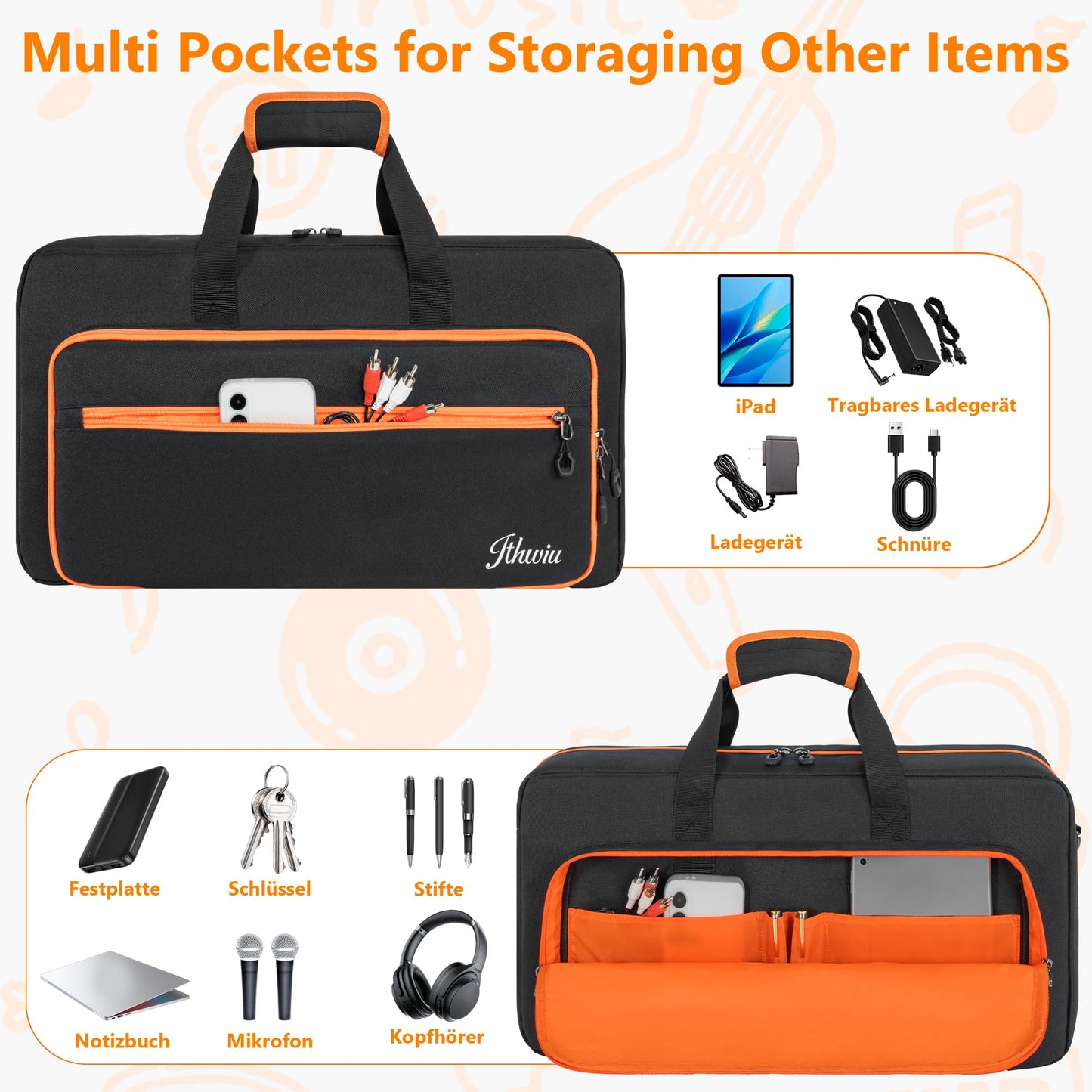 AKOZLIN DJ Controller Case for DDJ FLX4/ DDJ REV1/ DDJ 400/SB2/SB3 DJ Carrying Case with Pearl Cotton Padded, Adjustable Shoulder Strap, 15.6" Laptop Compartment and Accessory Pockets