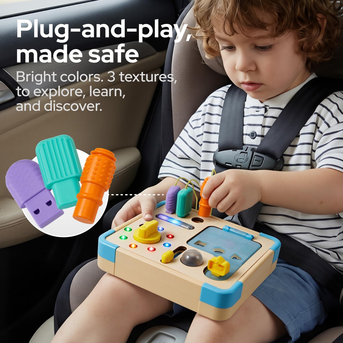 Electronic Busy Board – Montessori-Inspired Pretend Toy with 15 LED Lights & 9 Sound Effects, 5 Interactive Switches & Plugs, Sensory Fun, Early Development, Baby Toys Age 18M+ Old