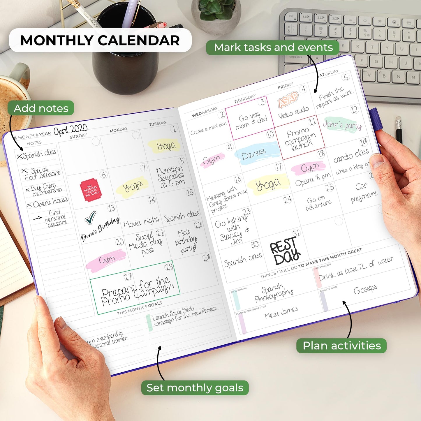 Clever Fox Planner PRO Schedule – Weekly & Monthly Life Planner with Time Slots, Appointment Book and Daily Organizer to Increase Productivity, Undated, A4 Size Hardcover, Lasts 1 Year – Purple