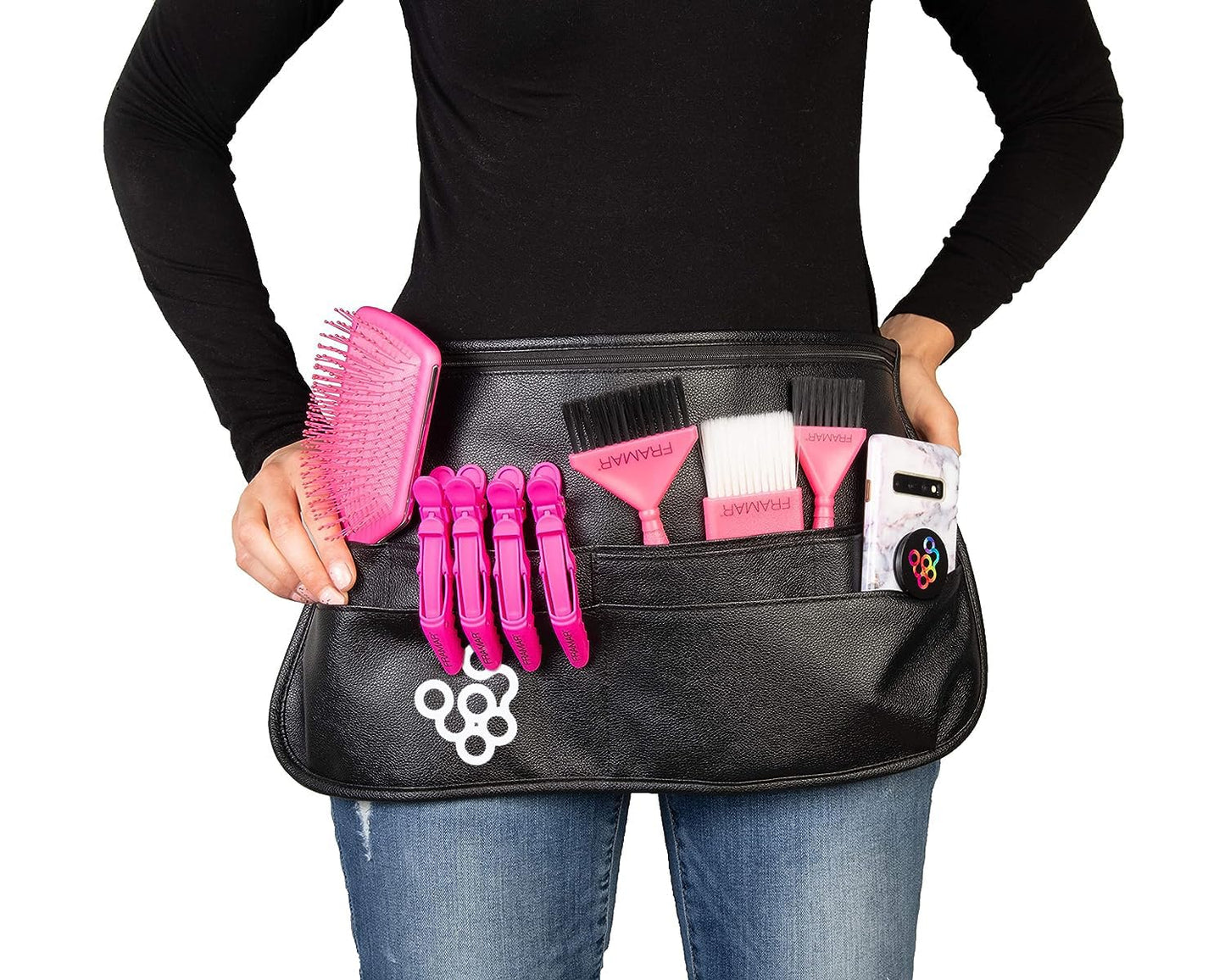 FRAMAR Hipster Salon Belt - Hairstylist Waist Pouch With Shears, Professional Hair Stylist & Makeup Brush Holder