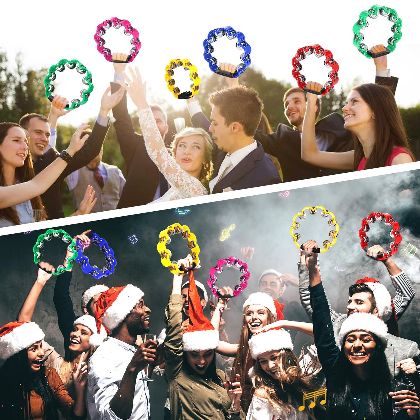 AOKISY 15 Pieces Petal Tambourines for Adults Set Metal Jingles Hand Held Percussion With Maracas for Bar Party School KTV Operation Christmas Christian Dance Charity Project