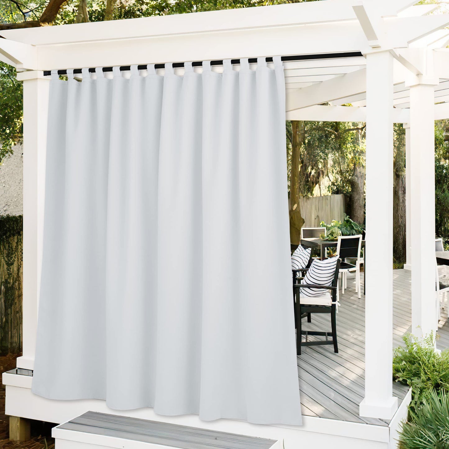 RYB HOME Outdoor Curtains for Patio - Extra Wide Blackout Waterproof Privacy Curtains for Screen Porch Lanai/Outside Dining Area, 100 inch Wide x 108 inch Long, Grayish White