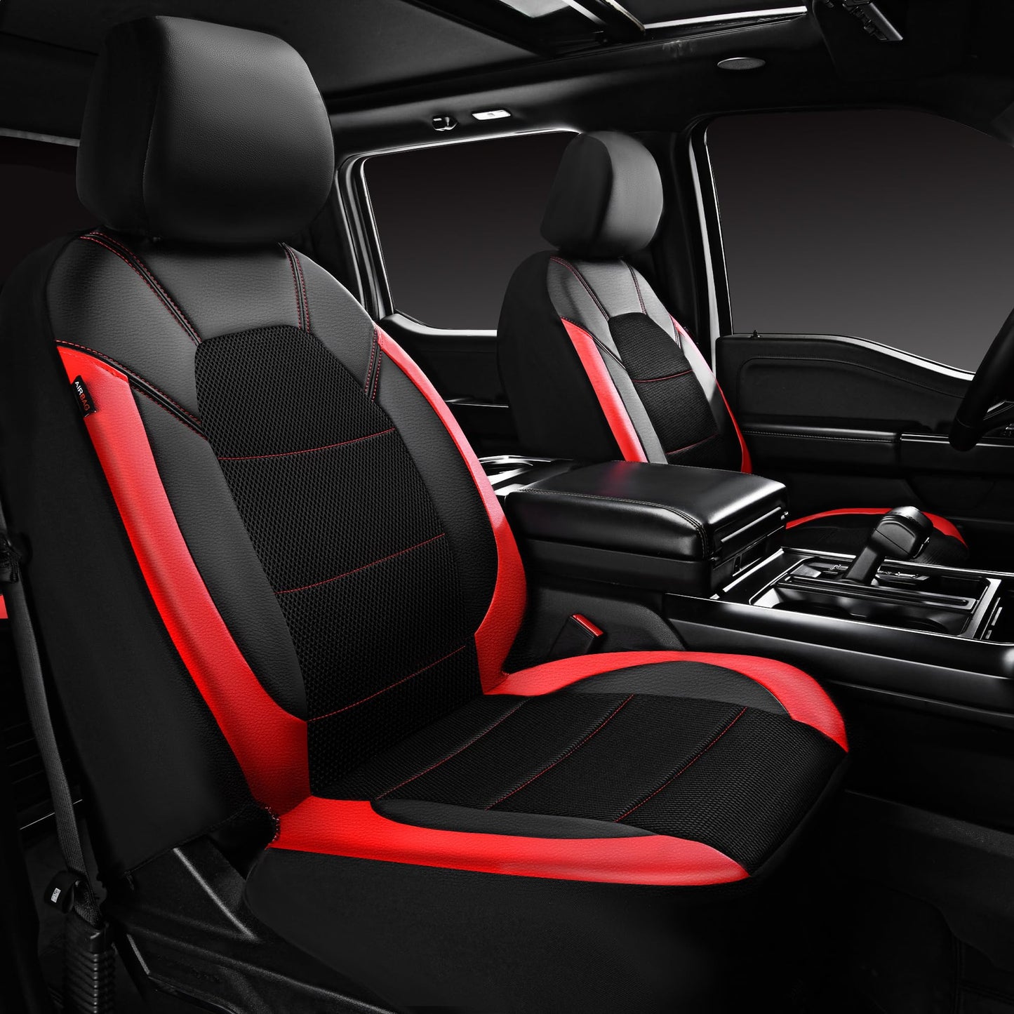 CAR Pass Universal Leather Two Front Seat Covers,Sport seat Covers fits Most Cars, SUVs, Trucks, and Vans Airbag Compatible (Black and Red)
