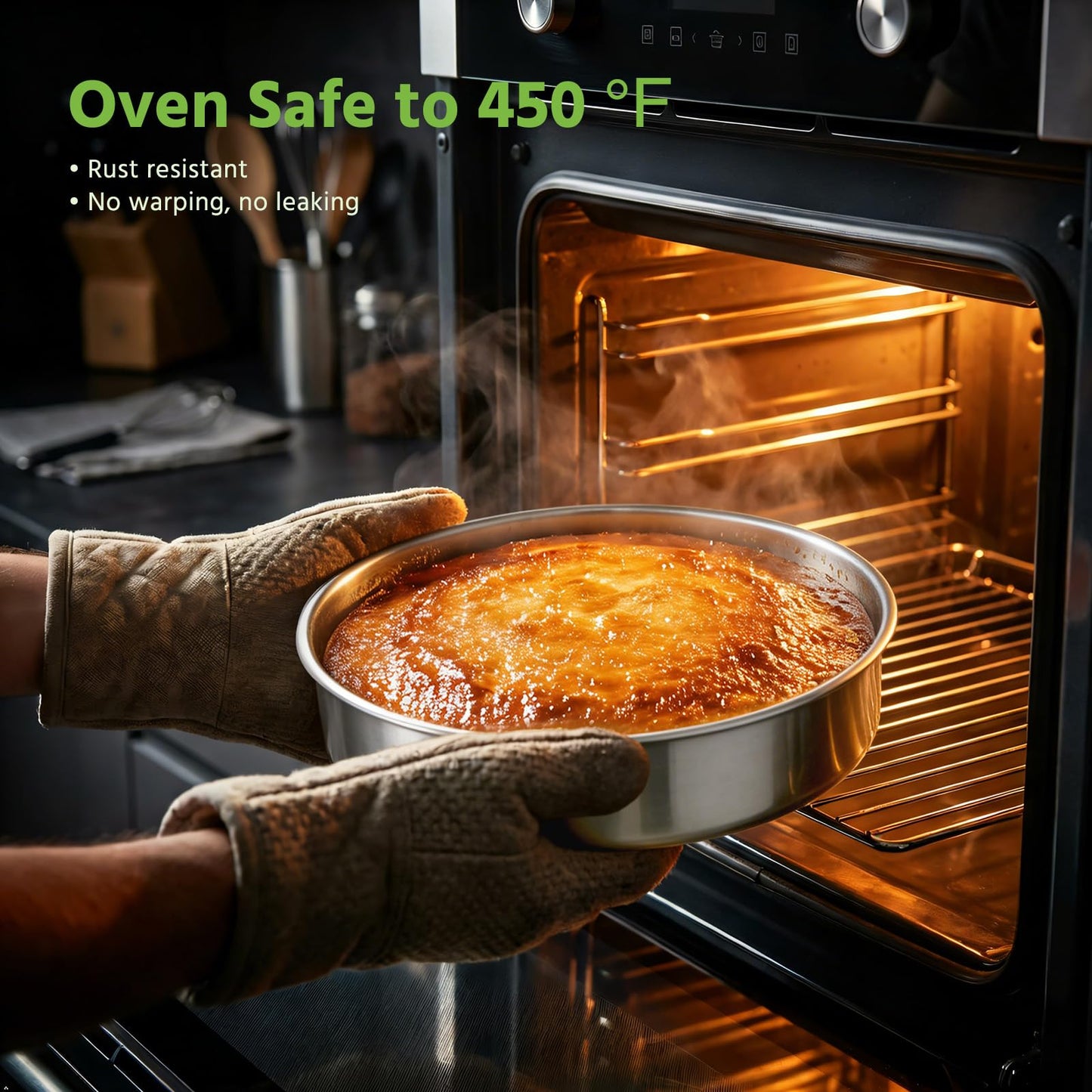 9 Inch Cake Pan Set of 3, E-far Stainless Steel Round Cake Baking Pans, Non-Toxic & Healthy, Mirror Finish & Dishwasher Safe