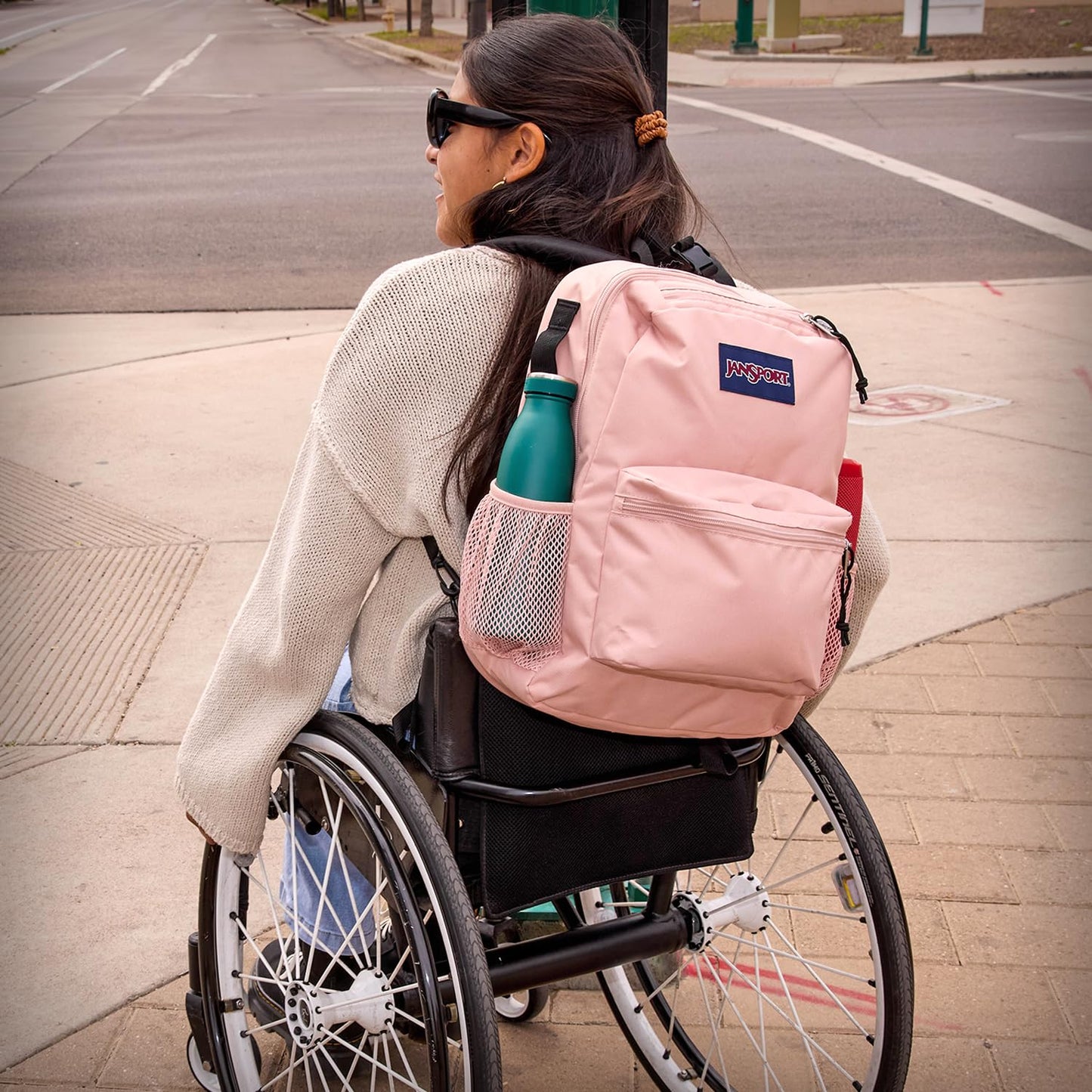 JanSport Central Adaptive Backpack – Wheelchair & Walker Compatible, Tuck-Away Shoulder Straps, Adjustable Backrest Loops & Anchor Straps, Misty Rose