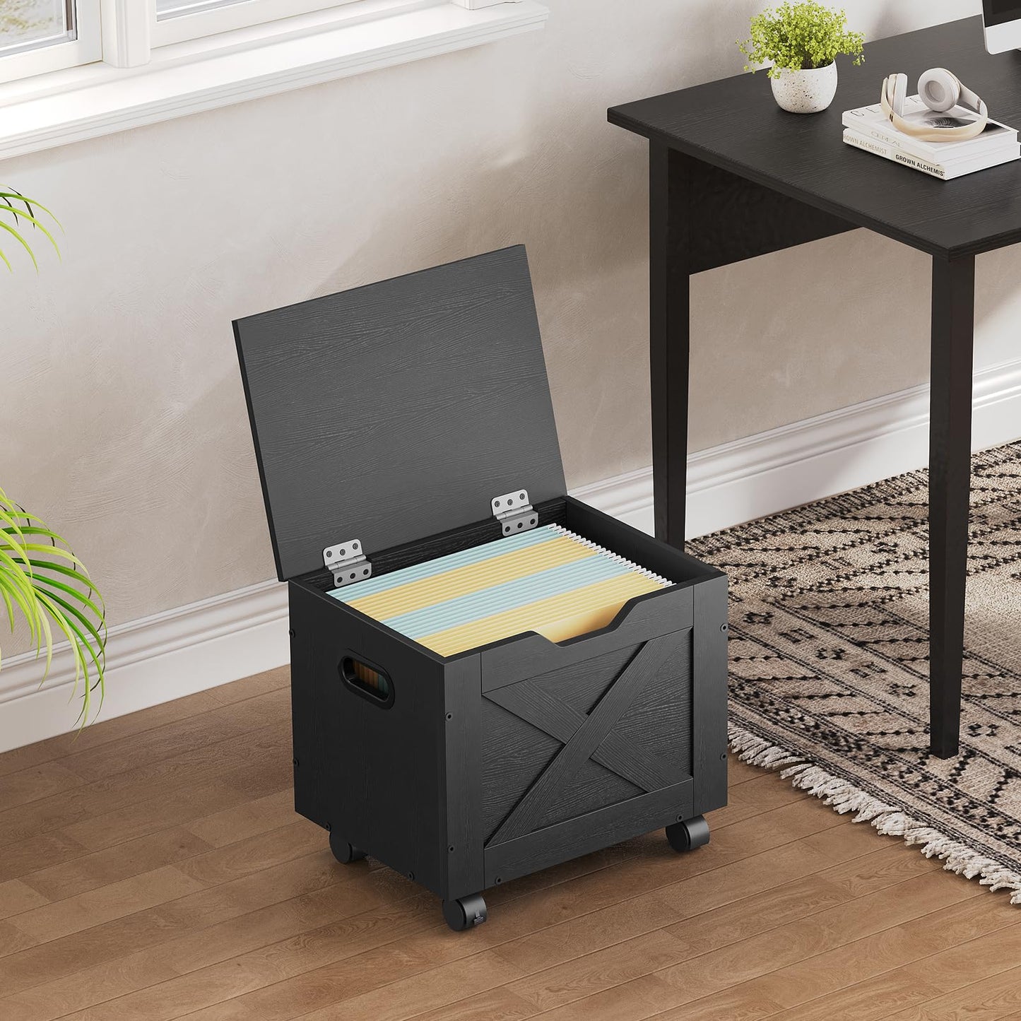 MAHANCRIS Mobile File Cabinet, Rolling Vertical Office Cabinet, Under Desk Small Filing Cabinet with Drawer, Hanging File Folders for A4/Letter Size, for Home Office, Black FCBK4001