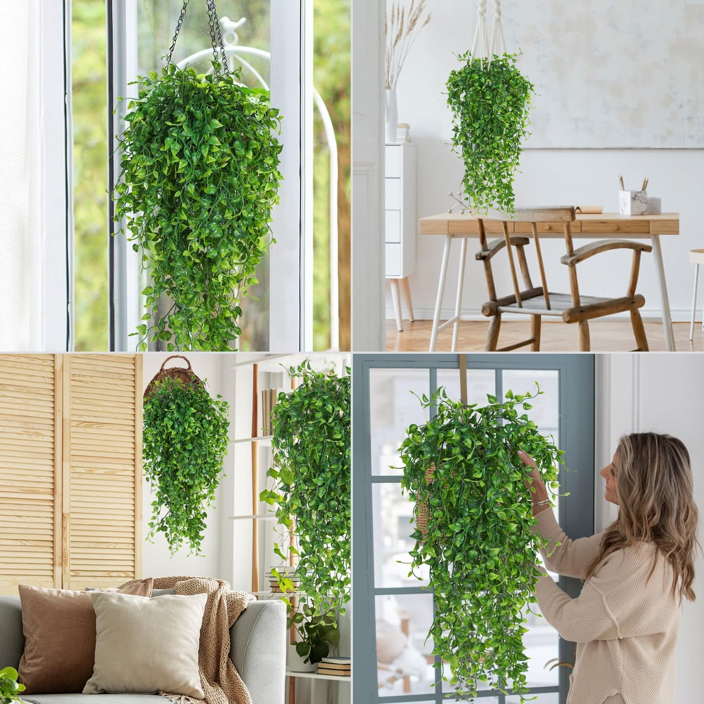 RECUTMS 4 Pcs Artificial Hanging Eucalyptus Greenery Plants 33Inch Fake Wall Swags Plant Faux Leaves Ivy UV Resistant Pothos Indoor Outdoor Home Garden Wedding Jungle Party Patio Spring Decor