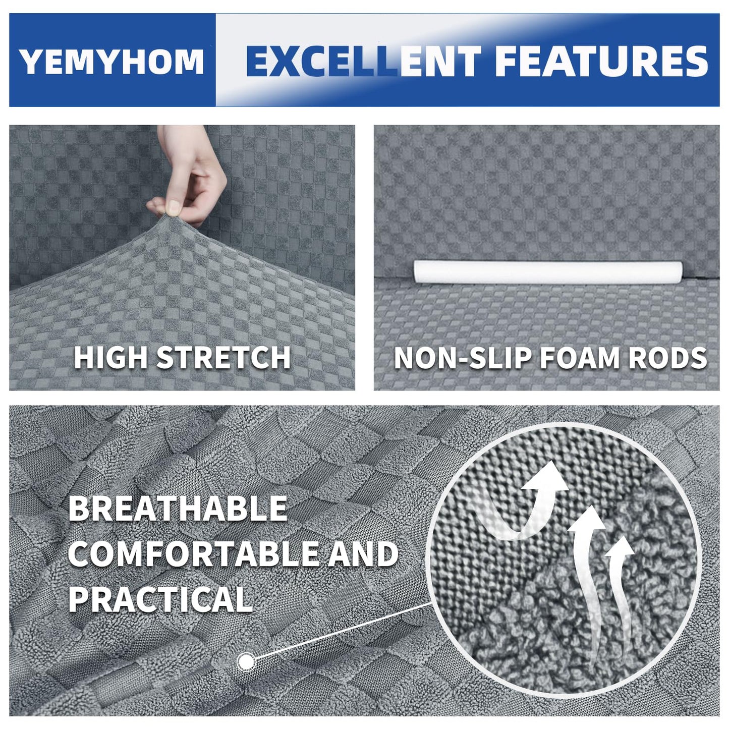 YEMYHOM Couch Cover Latest Jacquard Design High Stretch Sofa Covers for 3 Cushion Couch, Pet Dog Cat Proof Slipcover Non Slip Magic Elastic Furniture Protector (Large, Light Gray)